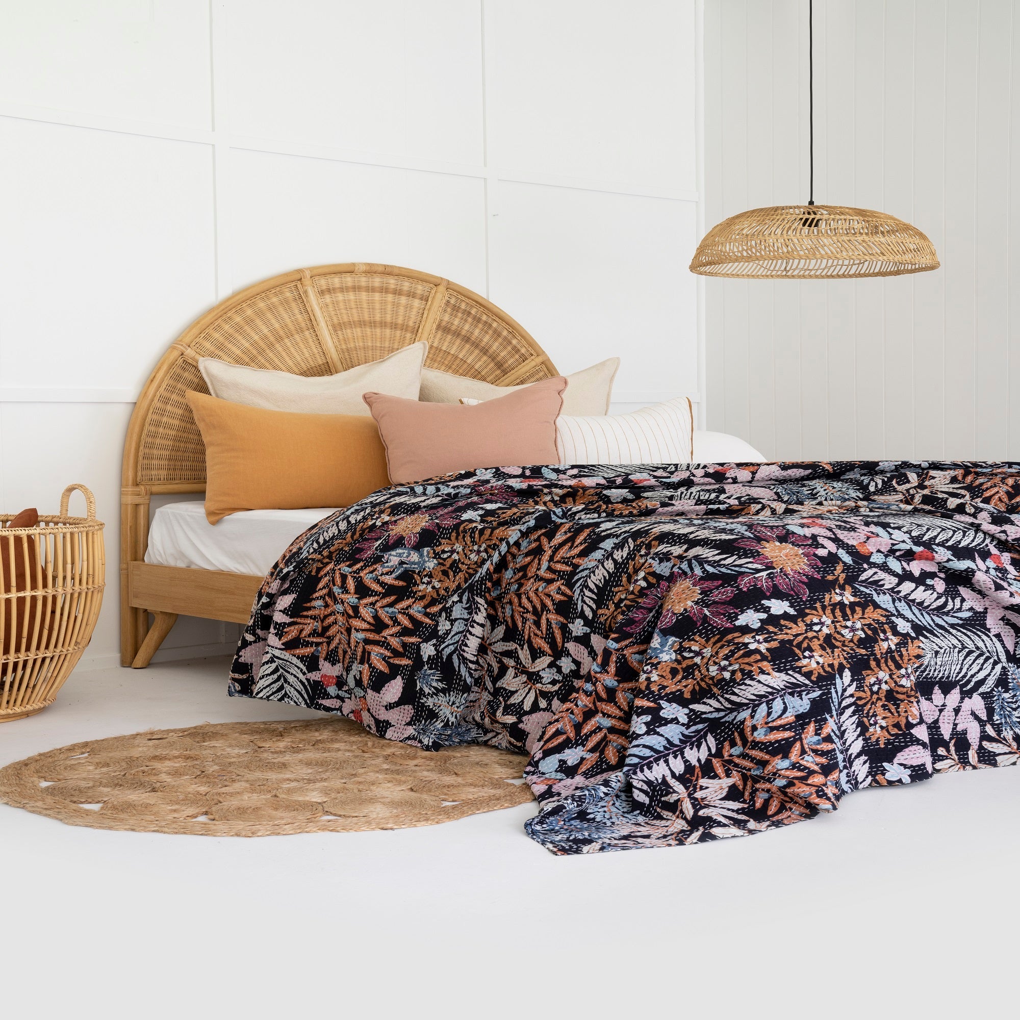 Midnight Bloom Boho Kantha Quilt - Baby Blanket