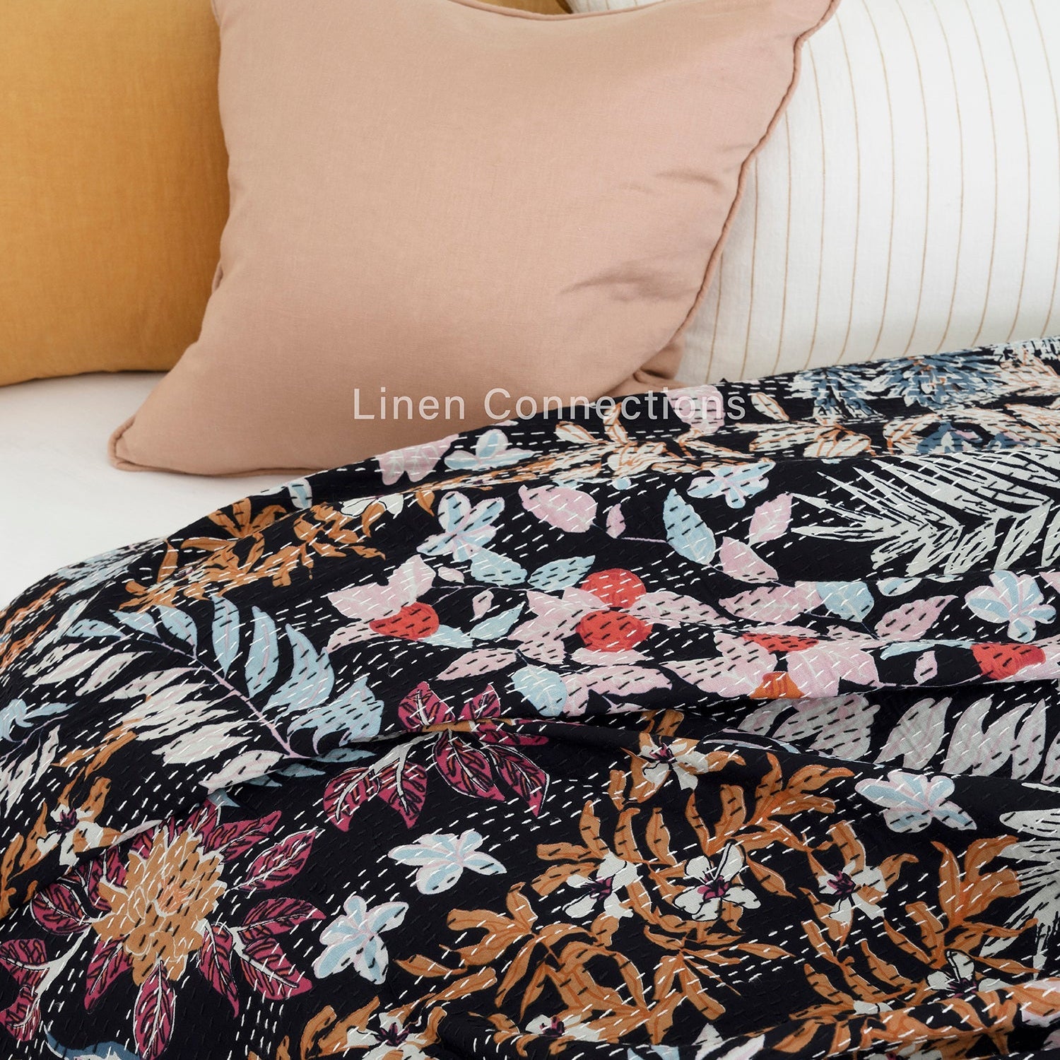 Black Pastures Boho Eclectica Indian Kantha Quilt