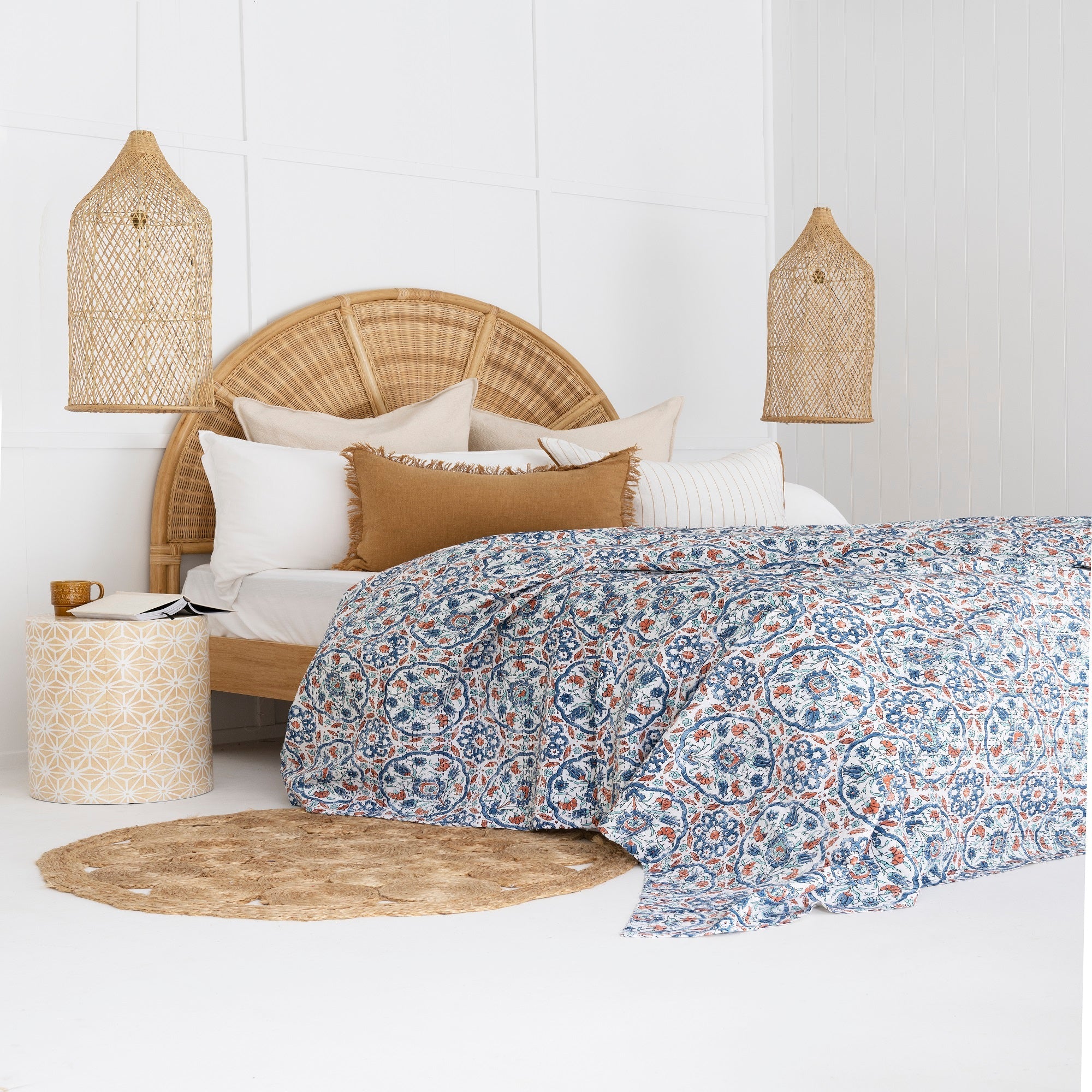Blue Pattern Boho Kantha Quilt - Baby Blanket