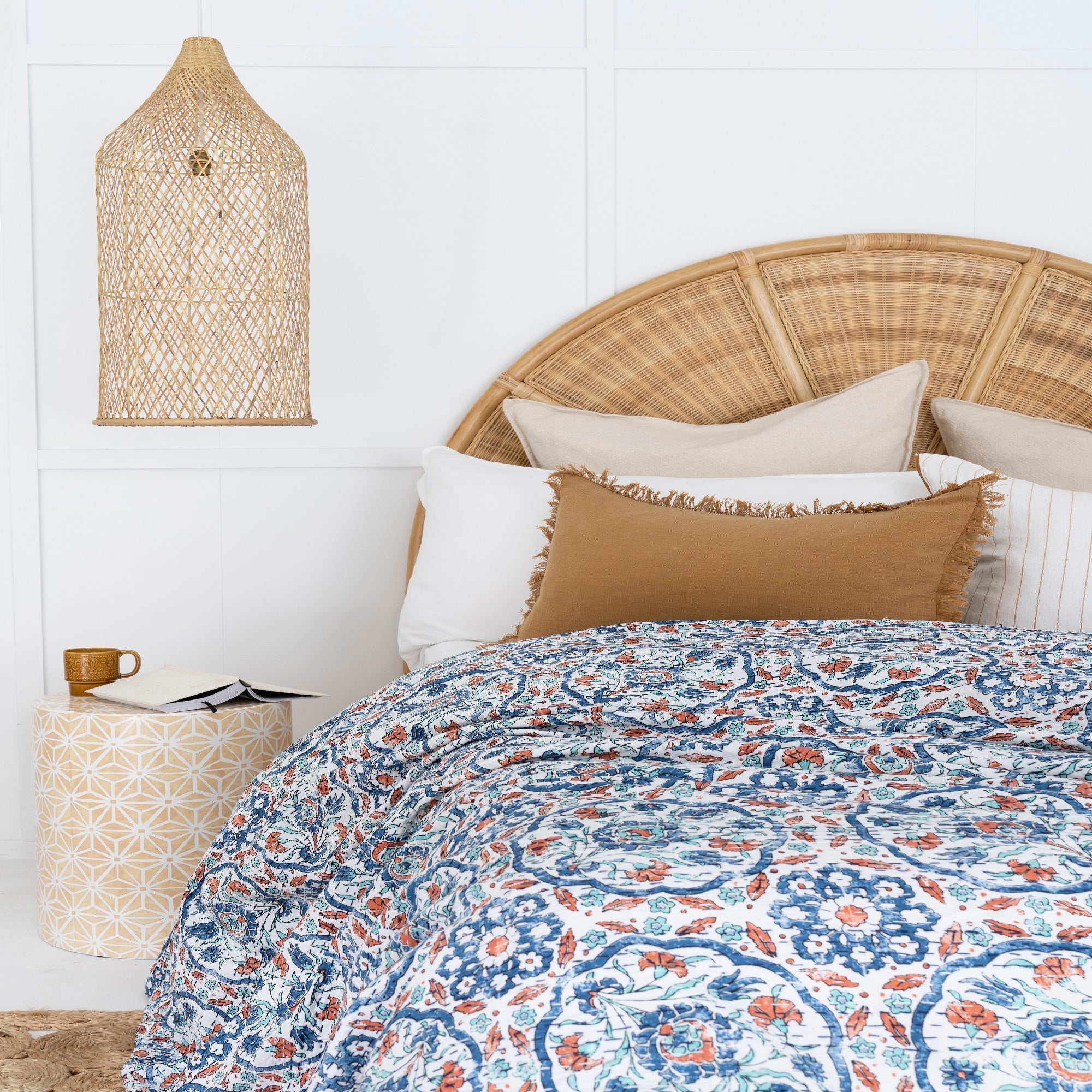 Blue Pattern Boho Kantha Quilt - Baby Blanket