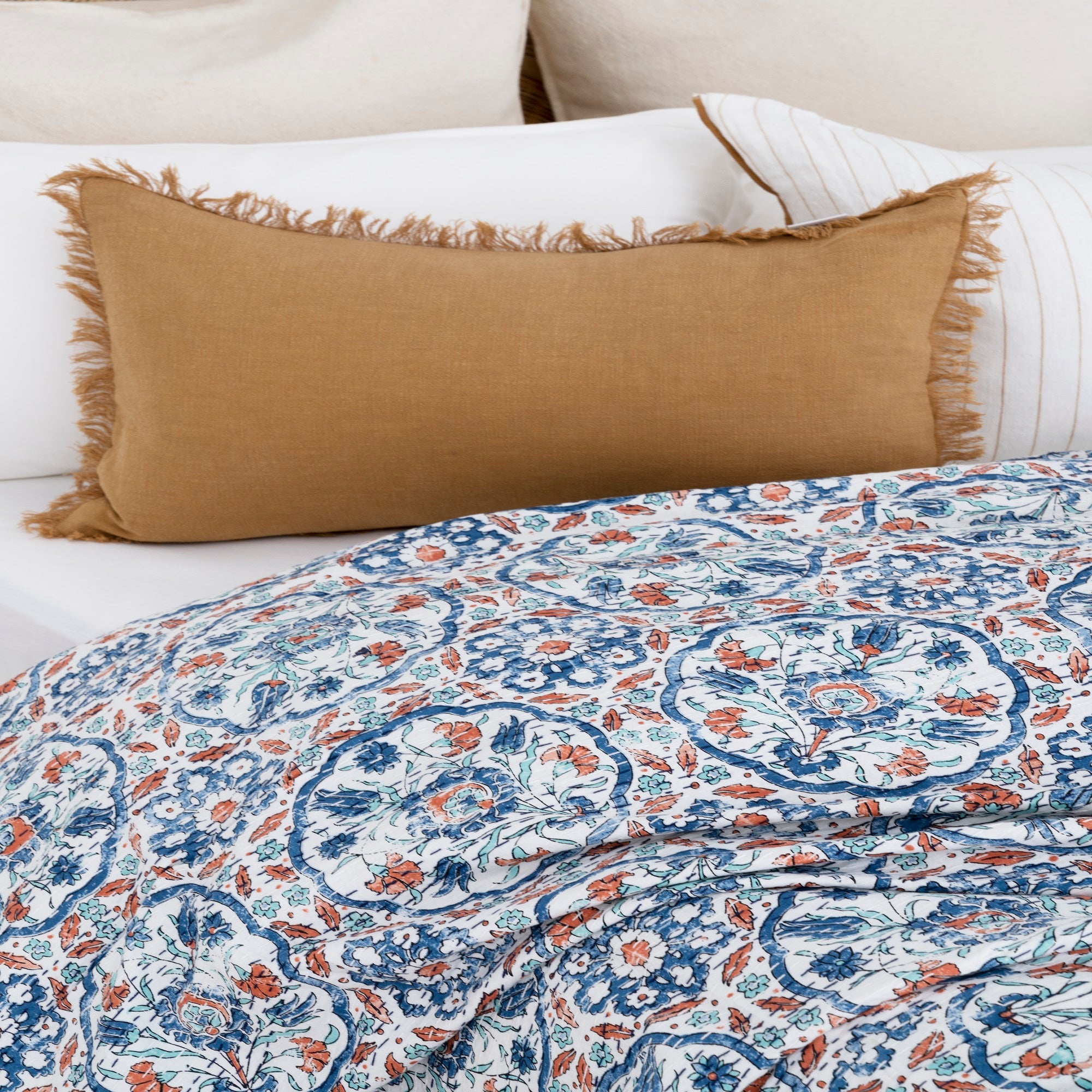 Blue Pattern Boho Kantha Quilt - Baby Blanket