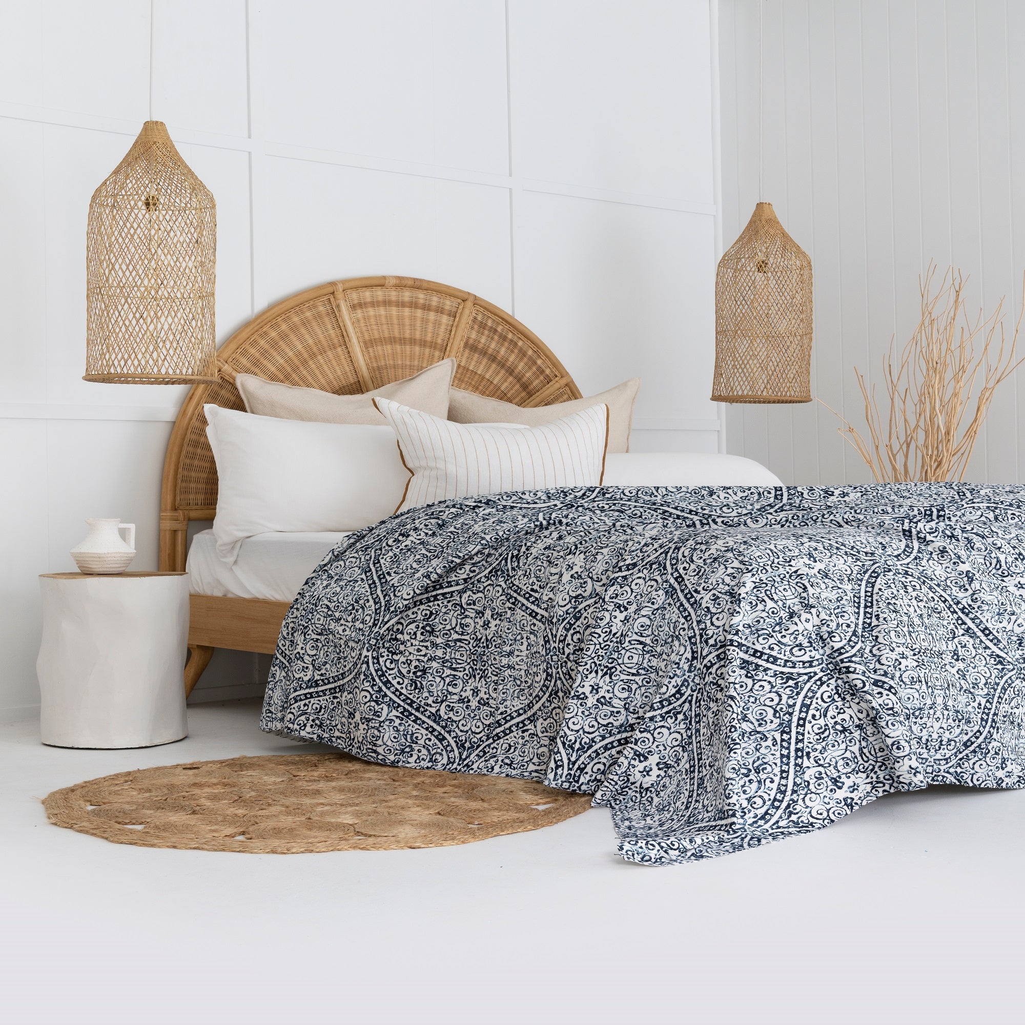 Midnight Navy Boho Kantha - Handmade Baby Quilt