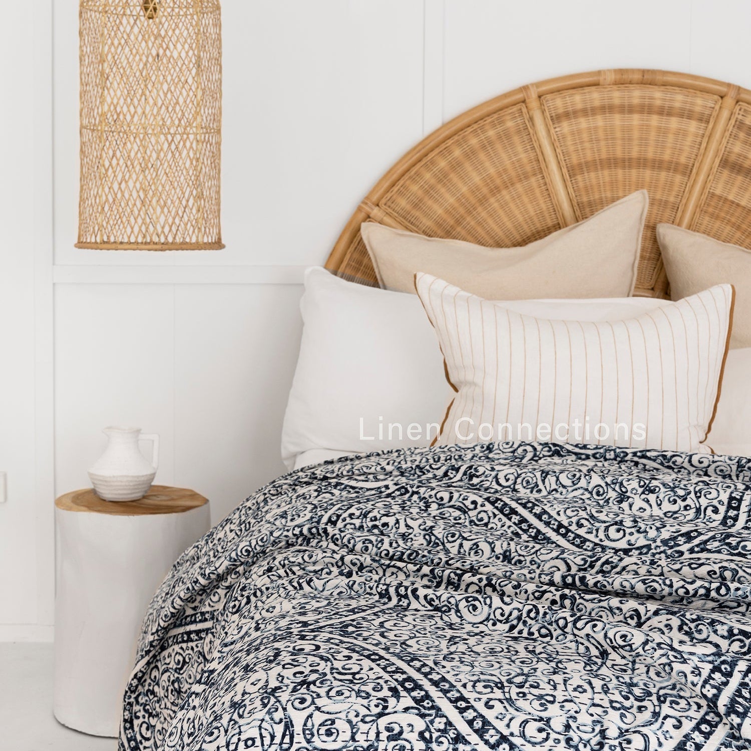 Blue Stone Boho Eclectica Indian Kantha Quilt