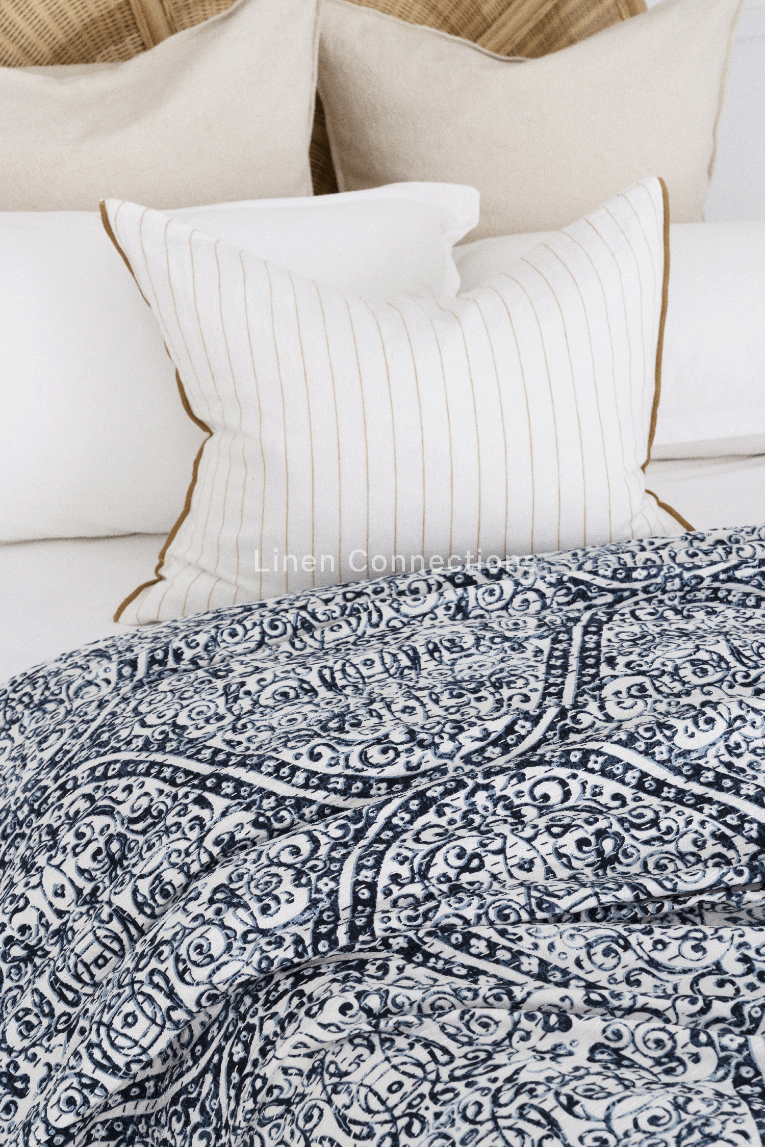 Blue Stone Boho Eclectica Indian Kantha Quilt