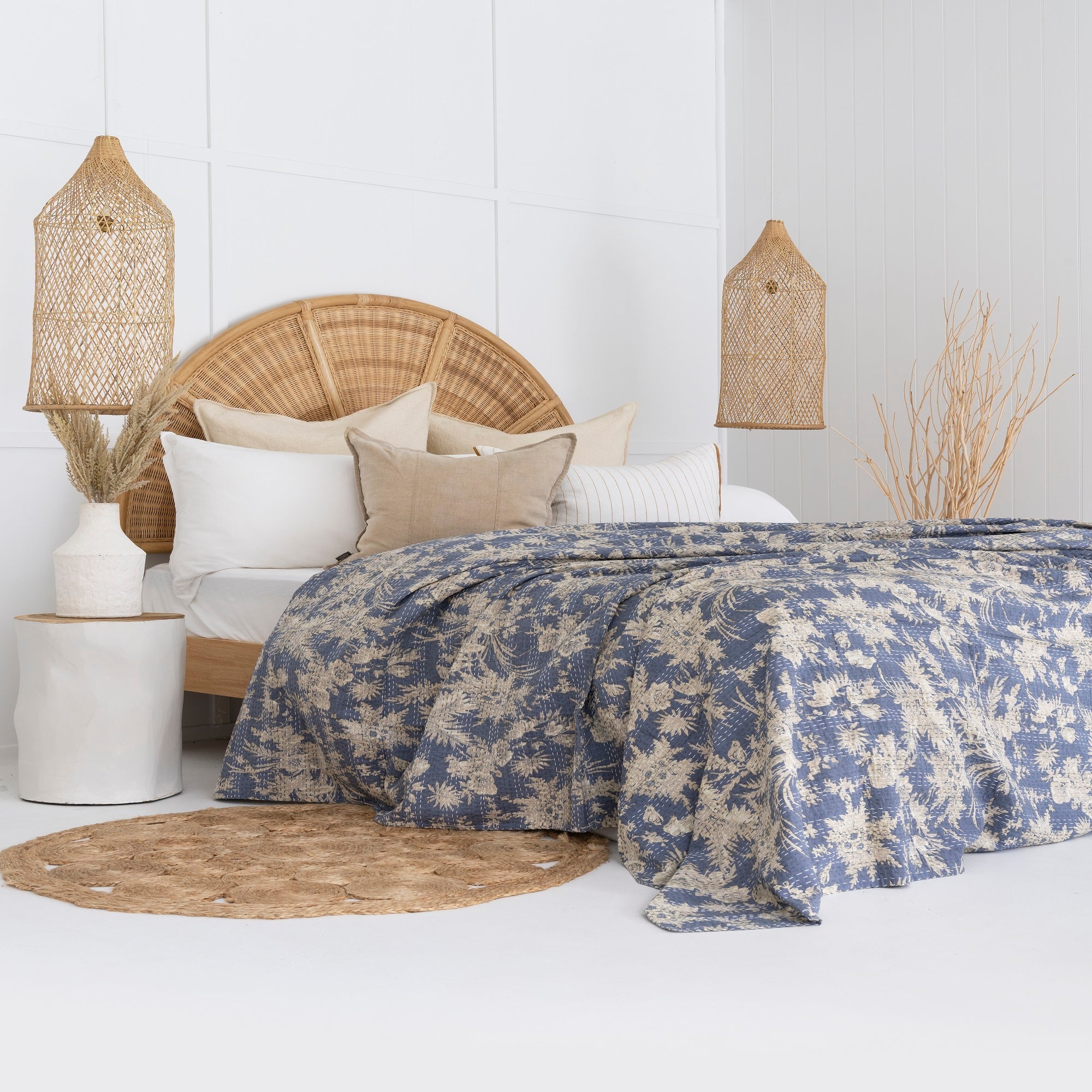 Coastal Blue Boho Kantha Quilt - Baby Blanket