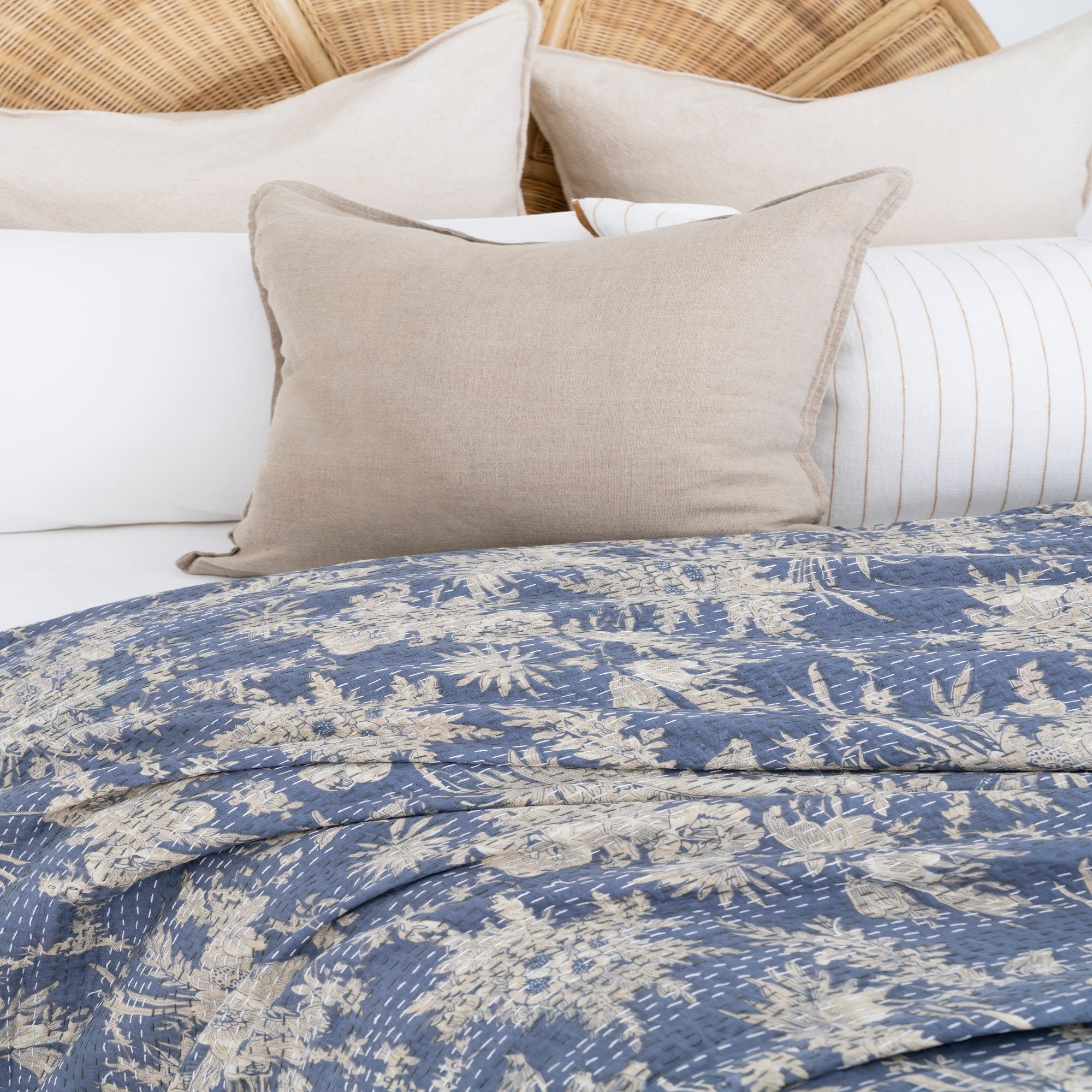 Coastal Blue Boho Kantha Quilt - Baby Blanket