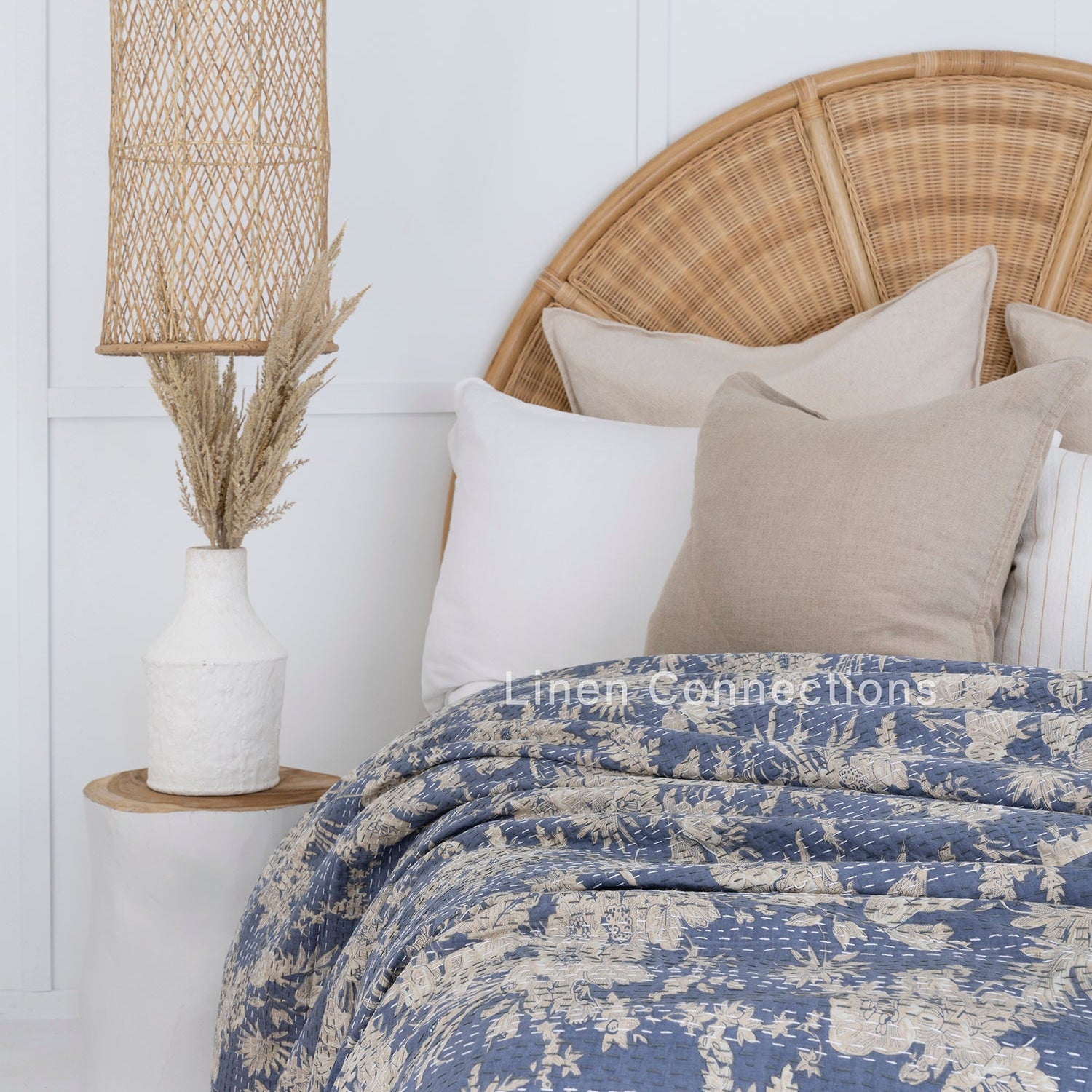 Pale Azure Boho Kantha Quilt - Eclectica Quilt