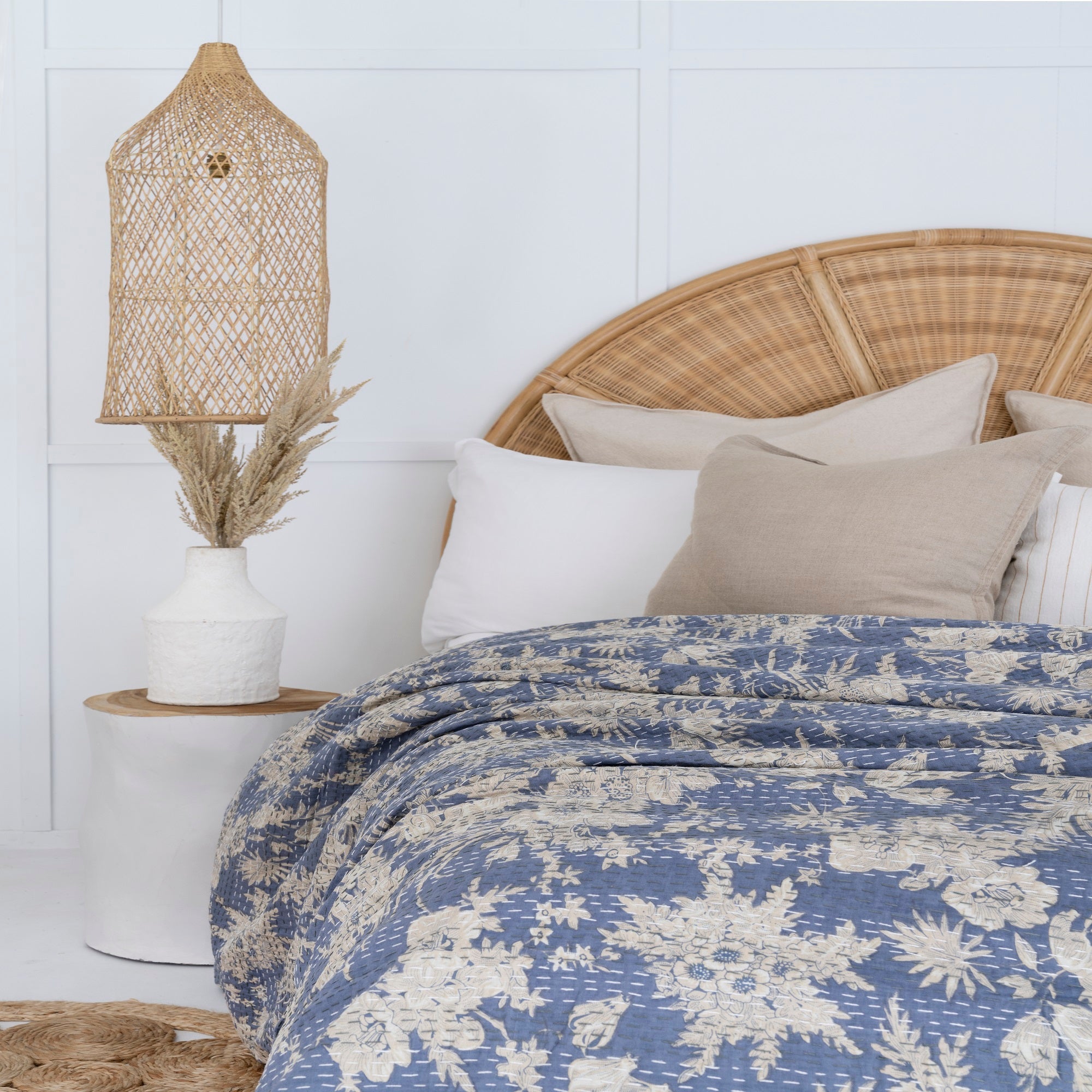 Coastal Blue Boho Kantha Quilt - Baby Blanket