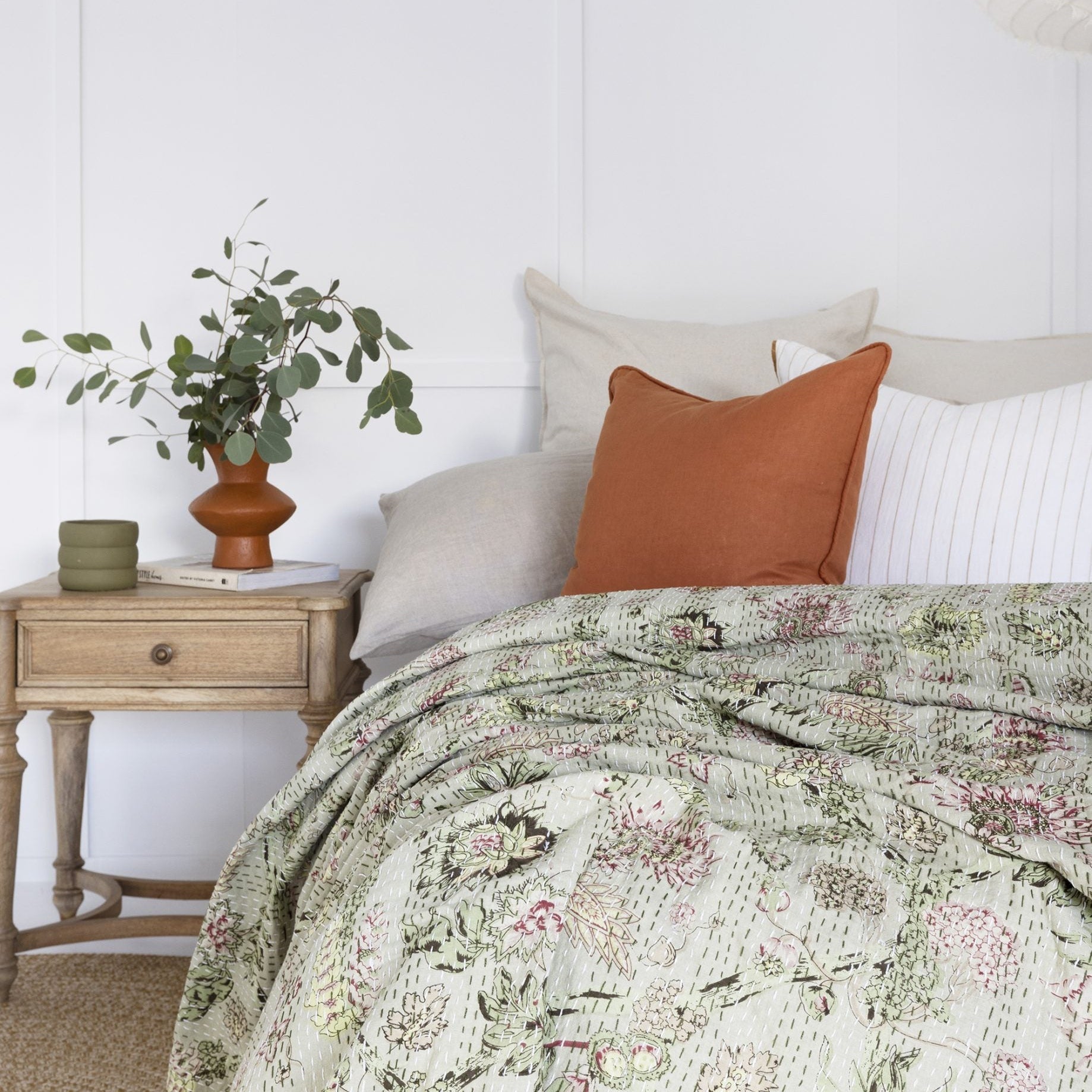 Bree Indian Kantha Quilt Throw - Boho Bedspread