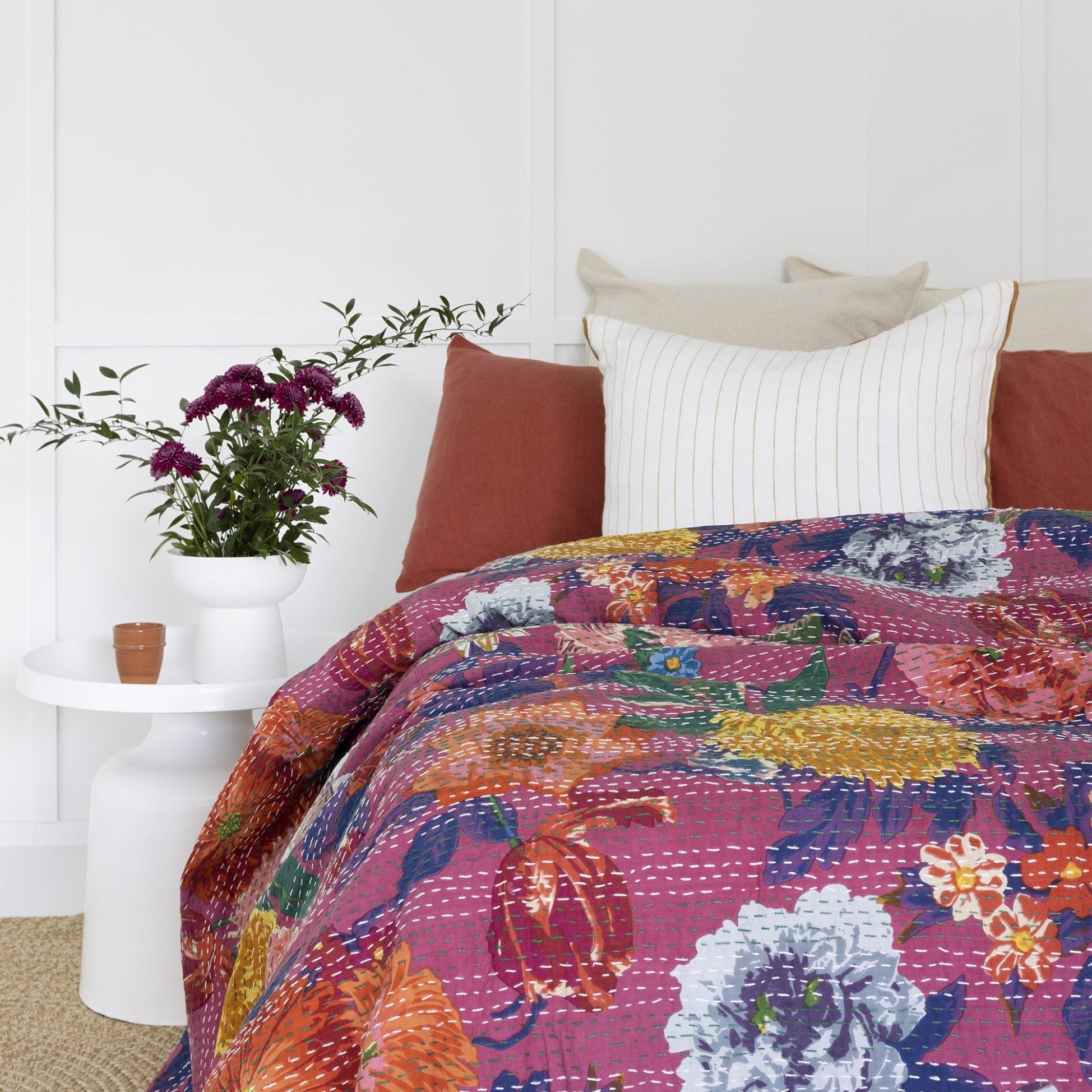 Olivia Indian Kantha Quilt Throw - Cosy Bedspread