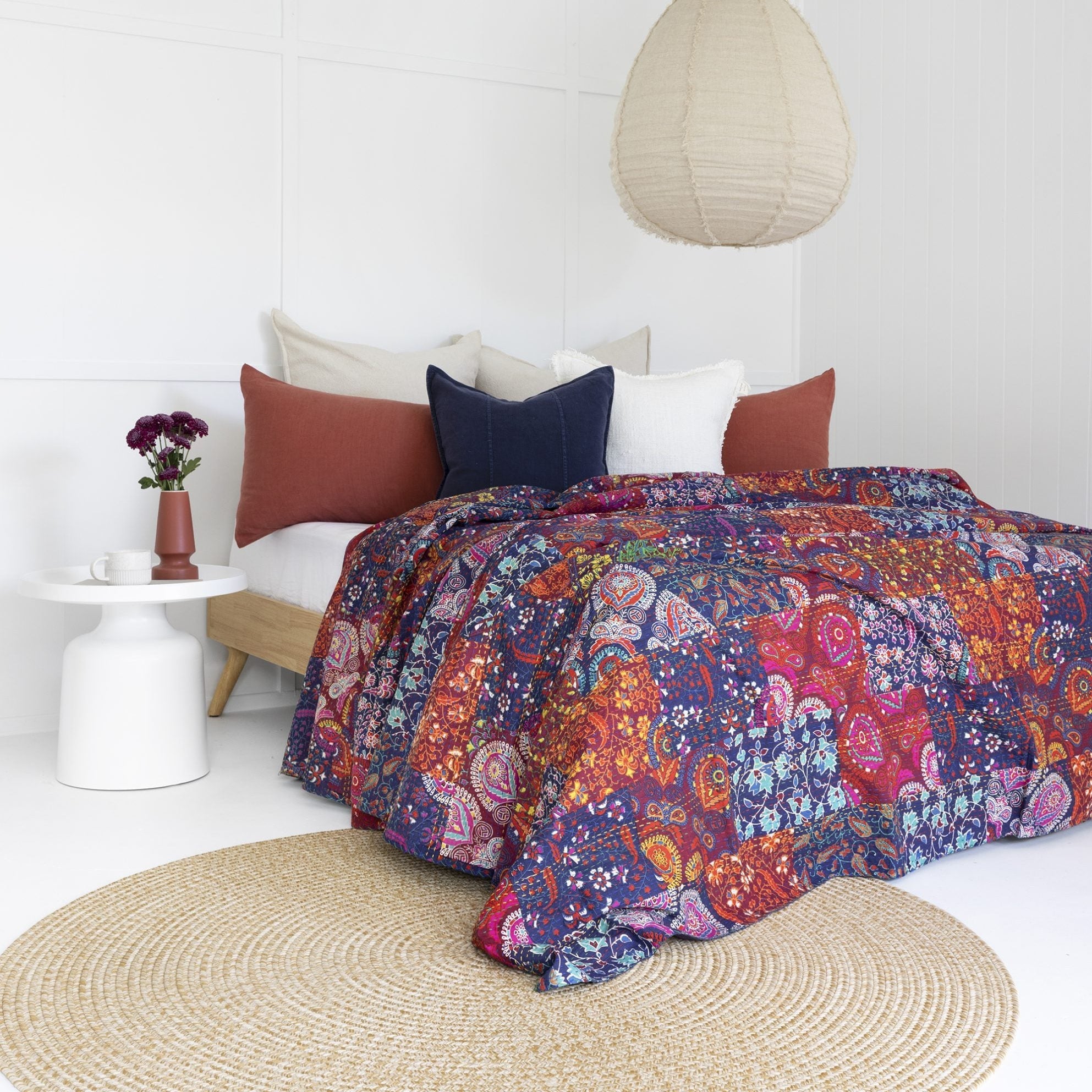 Cecilia Indian Kantha Quilt Throw - Bedspread Style