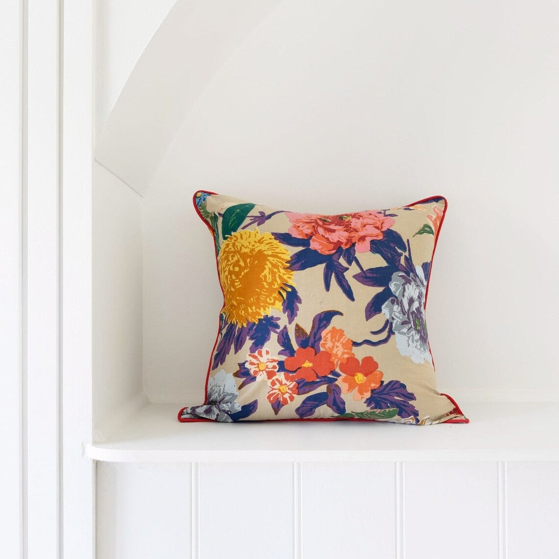 Frida Cotton Cushion Cover - Beige Anthro Floral | Boho Charm