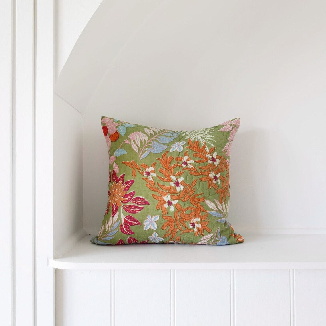 Frida Cotton Cushion Cover - Green Monkey Floral | Boho Style