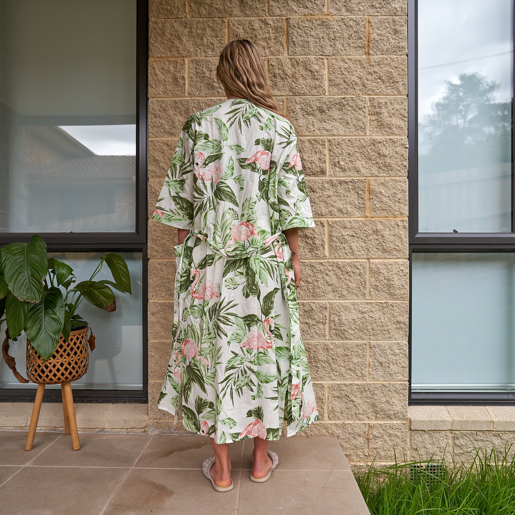 Flamingo Fantasy Cotton Kimono Robe