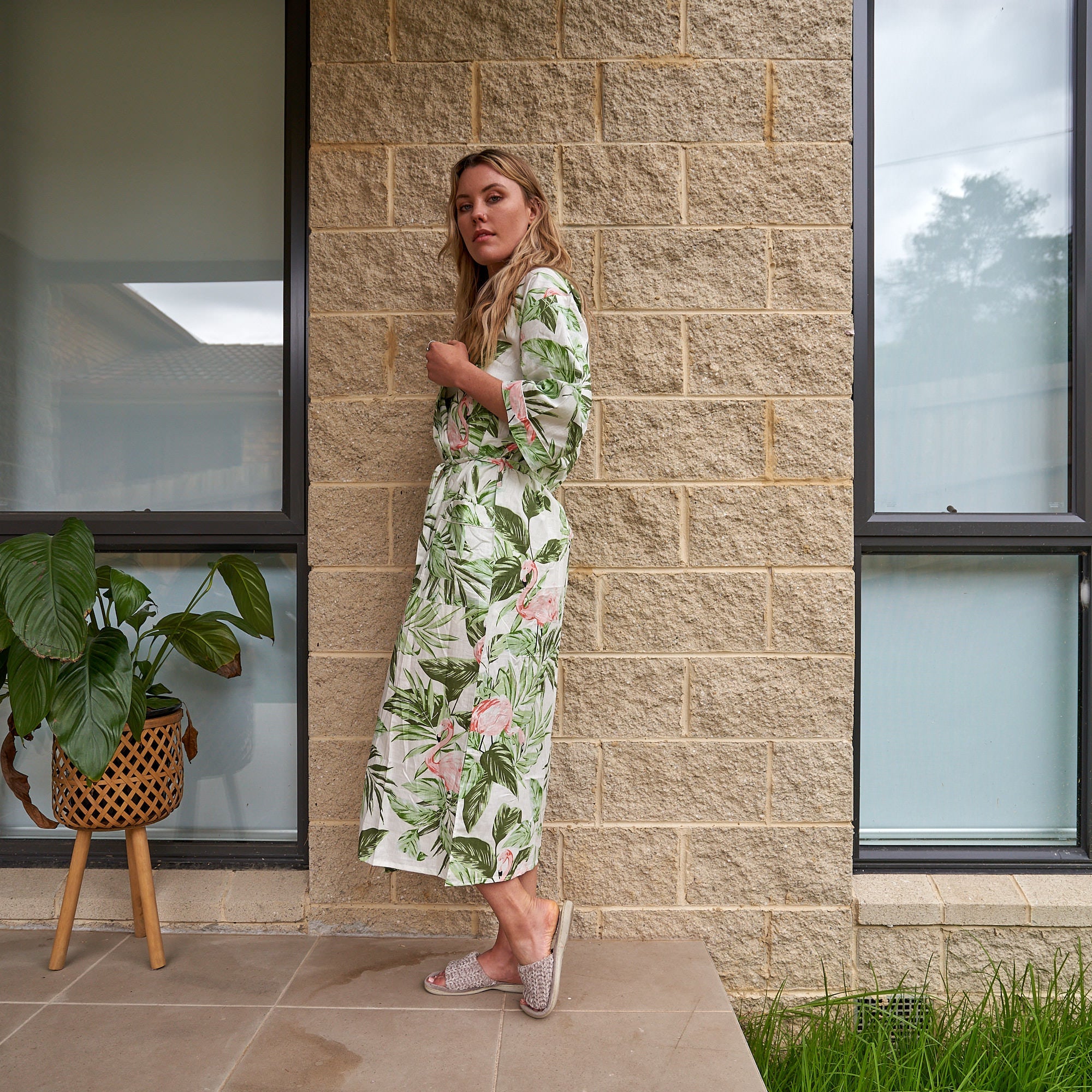 Flamingo Fantasy Cotton Kimono Robe