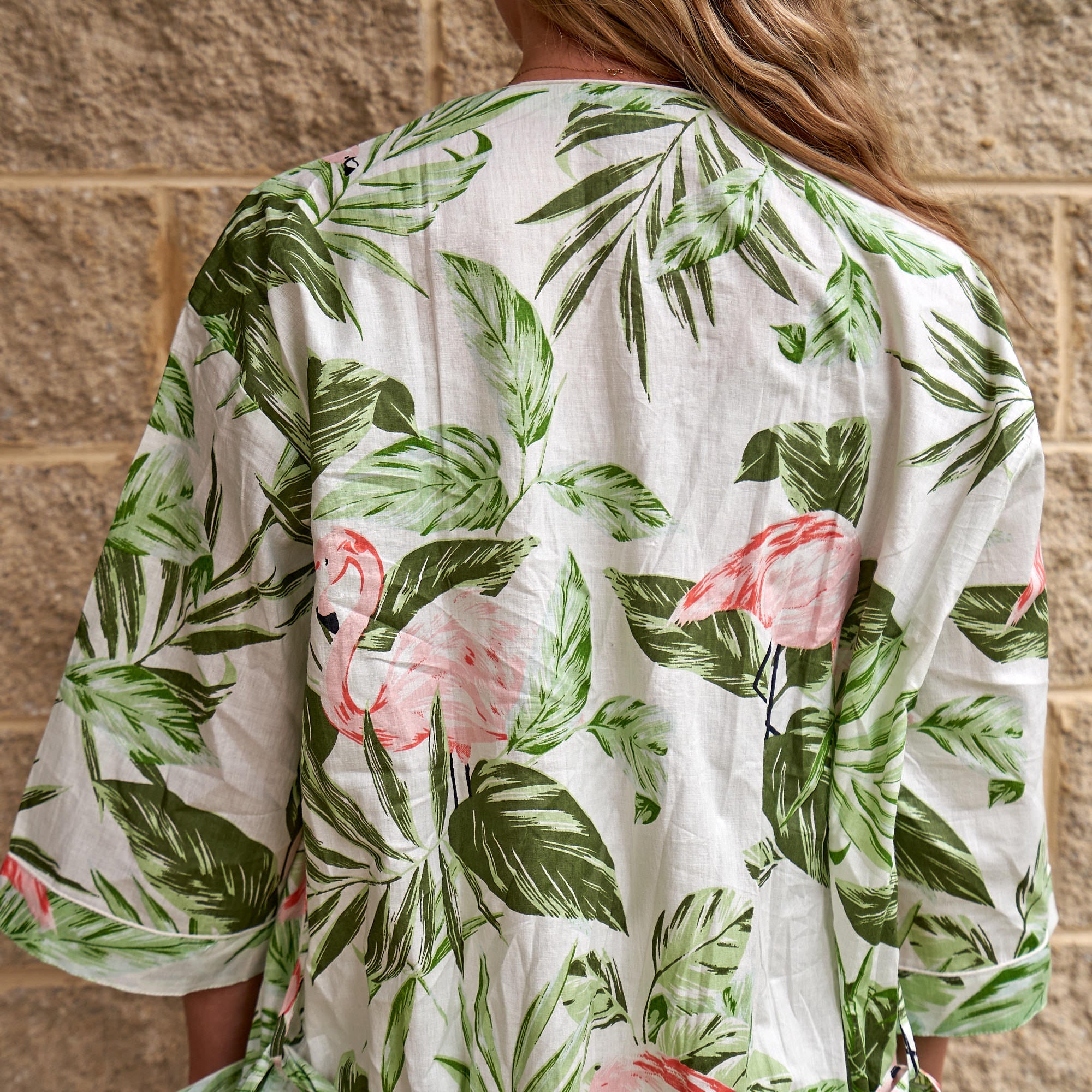 Flamingo Fantasy Cotton Kimono Robe