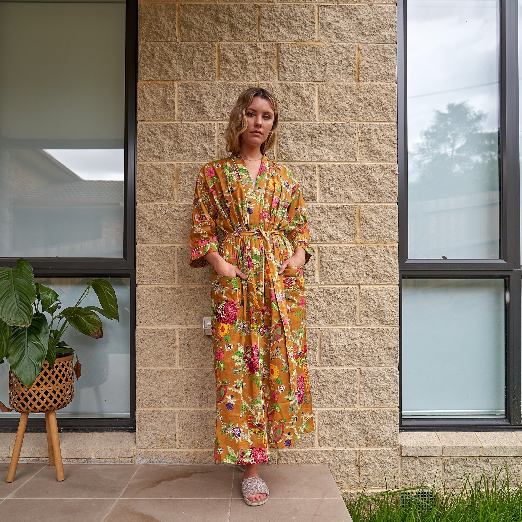 Vibrant Flora 100% Cotton Kimono Robe