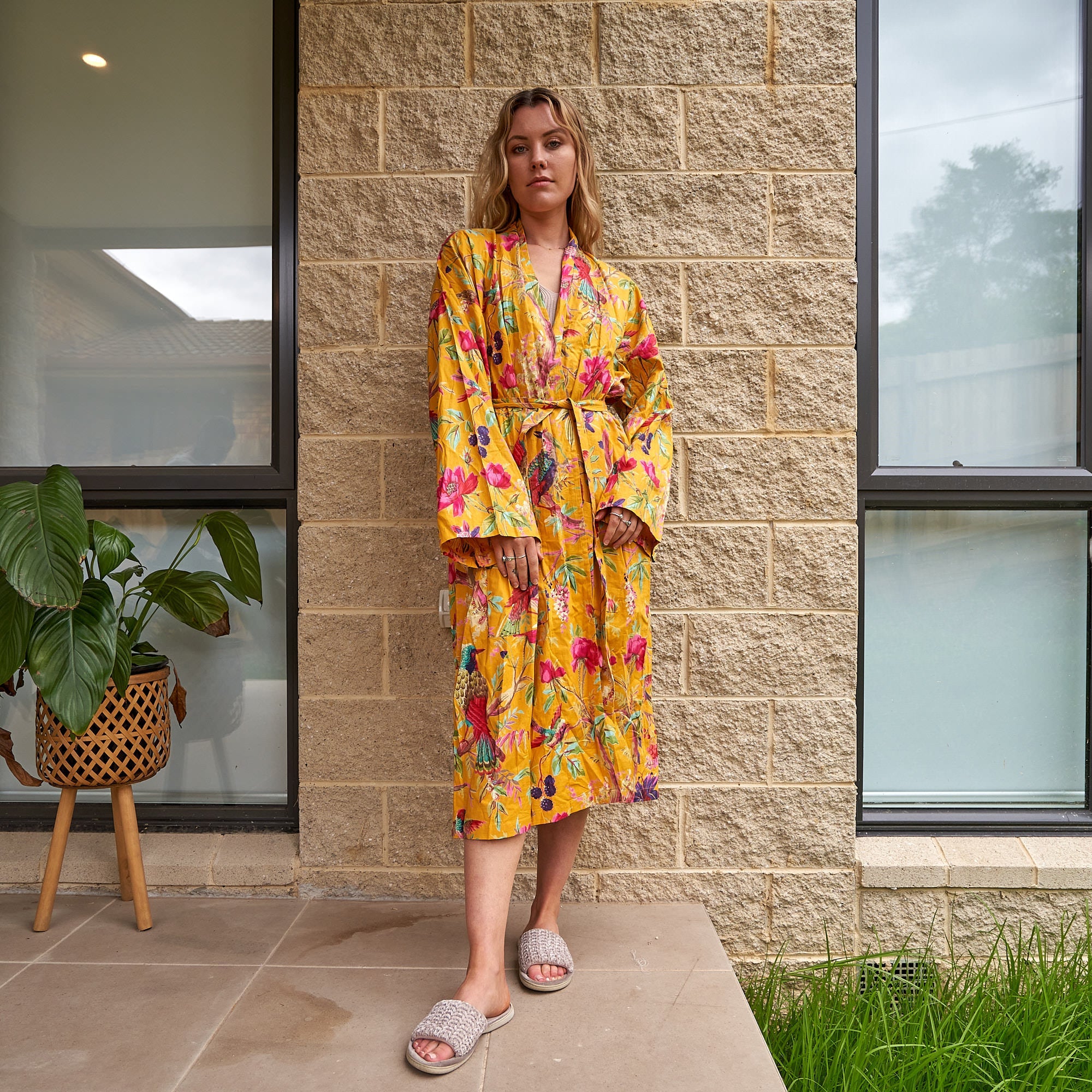Tranquil Aviary 100% Cotton Kimono Robe