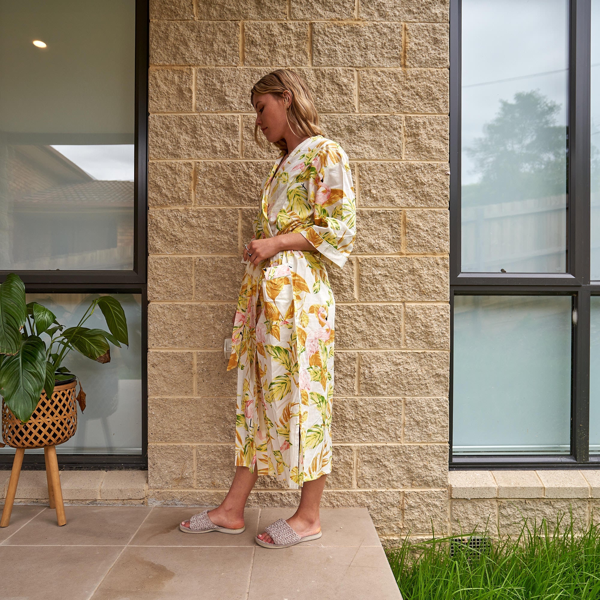 Flamingo Dreams 100% Cotton Kimono Robe