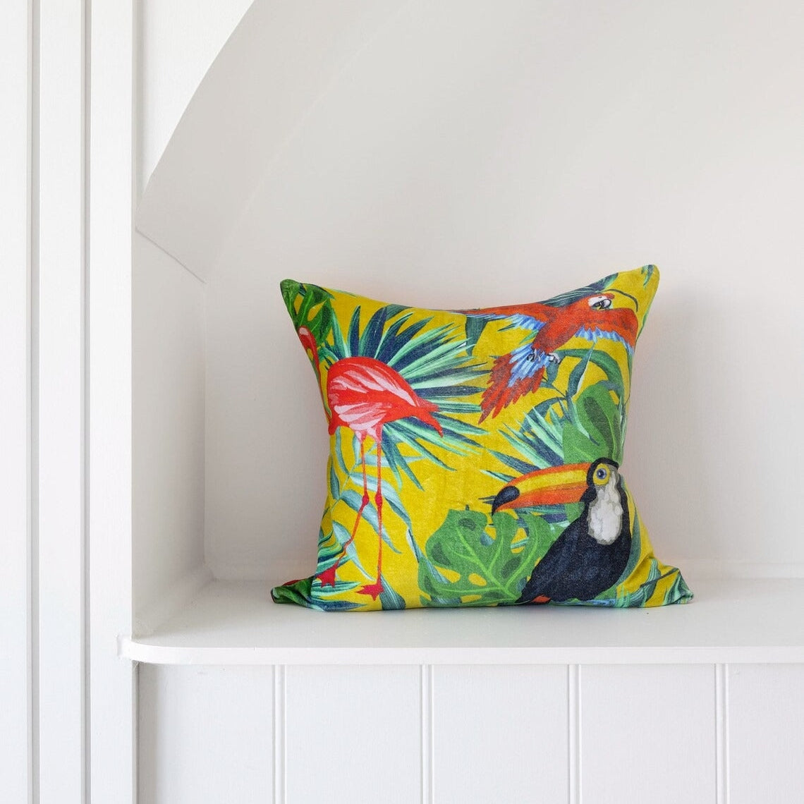 Tropical Birds Velvet Cushion Cover - Peacock Mischief | Exotic