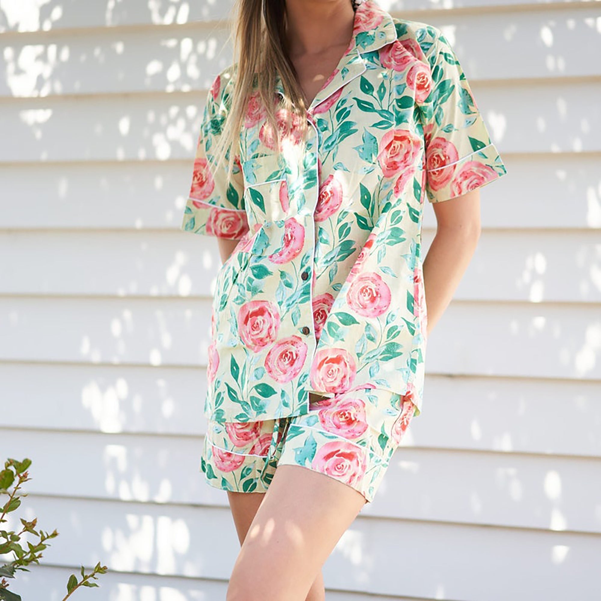 Bed of Roses' 100% Cotton Pyjama Shorts Set | Elegant Pajamas