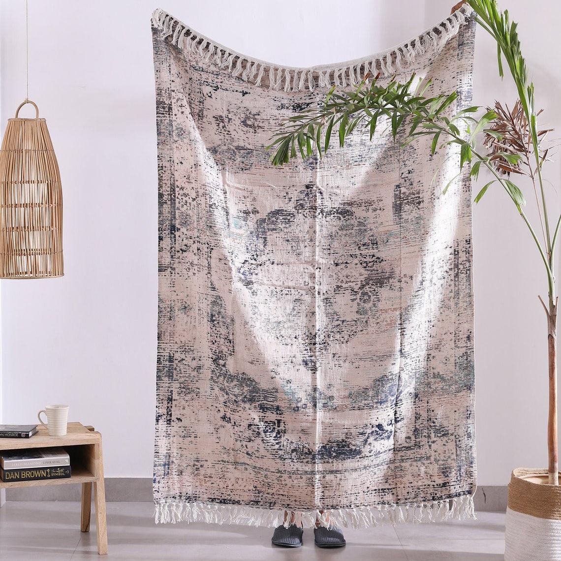 Cotton Throw Blanket - Boho White Rug | Luxe Comfort