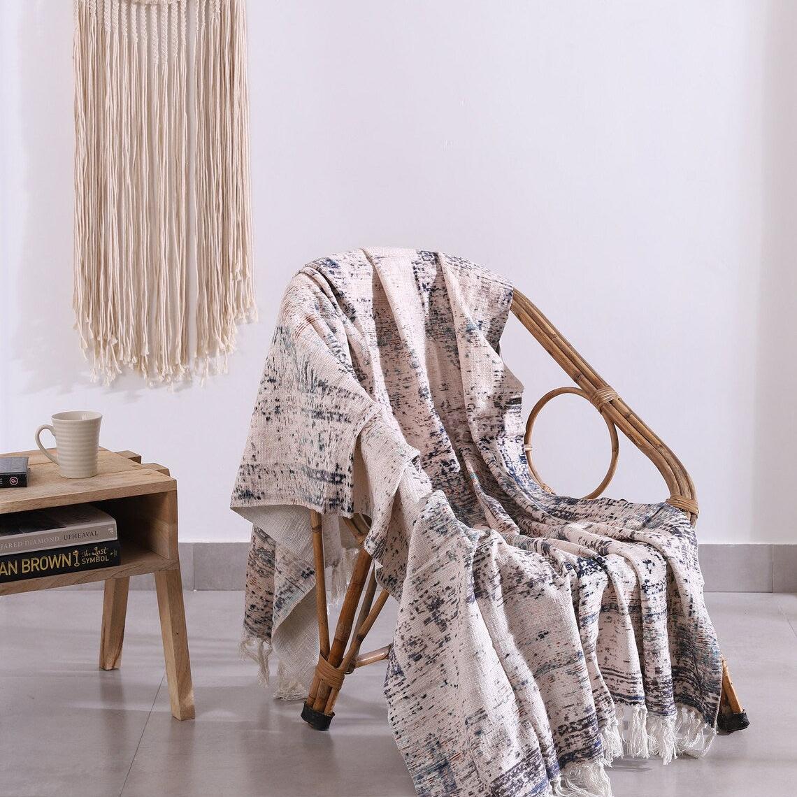Cotton Throw Blanket - Boho White Rug | Luxe Comfort