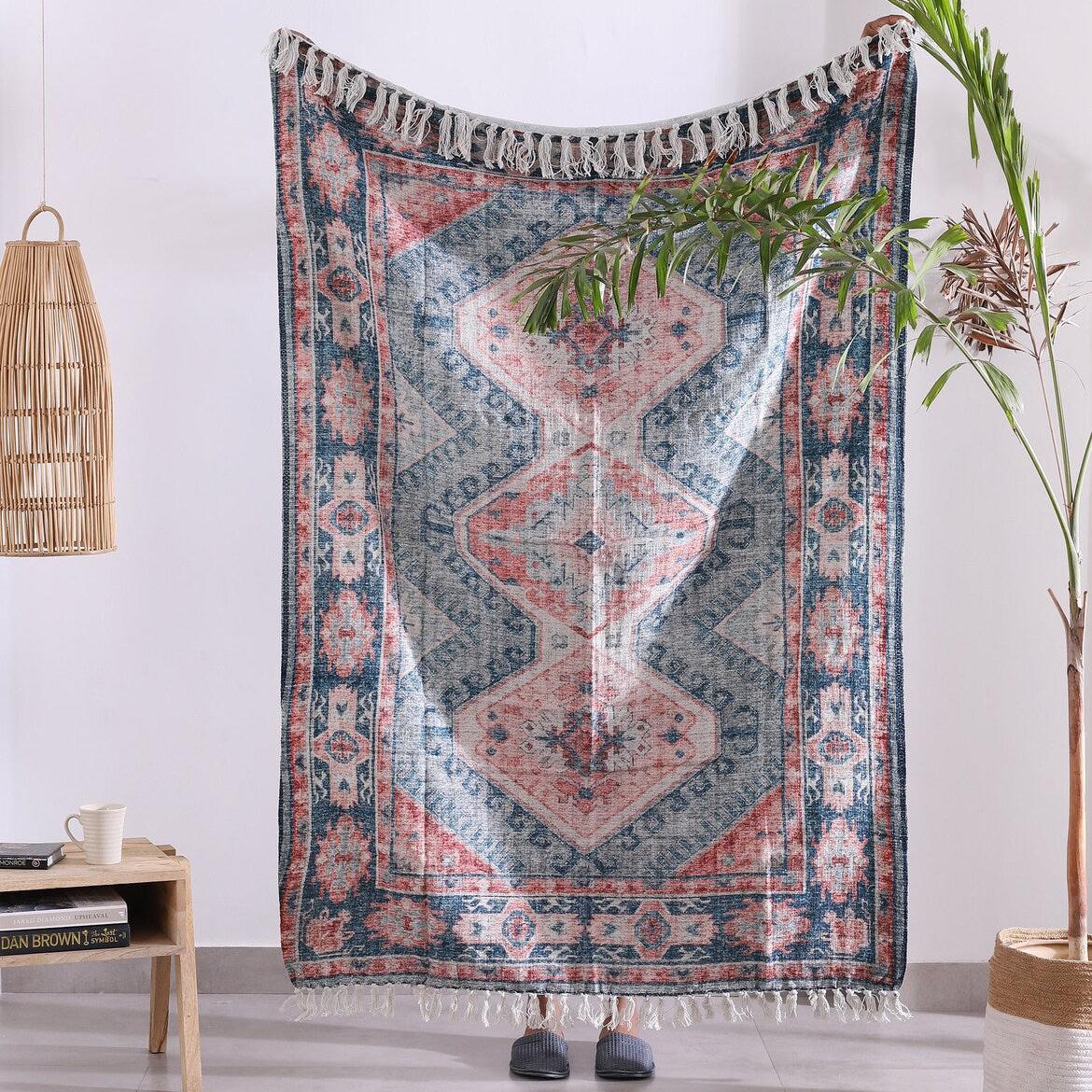 Luxury Wool Rug - Blue Rustic Decor | Boho Charm