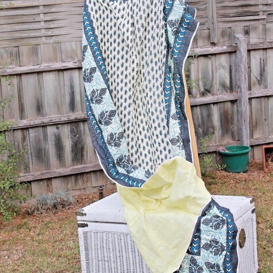Vintage Kantha Hand Block Print Quilt