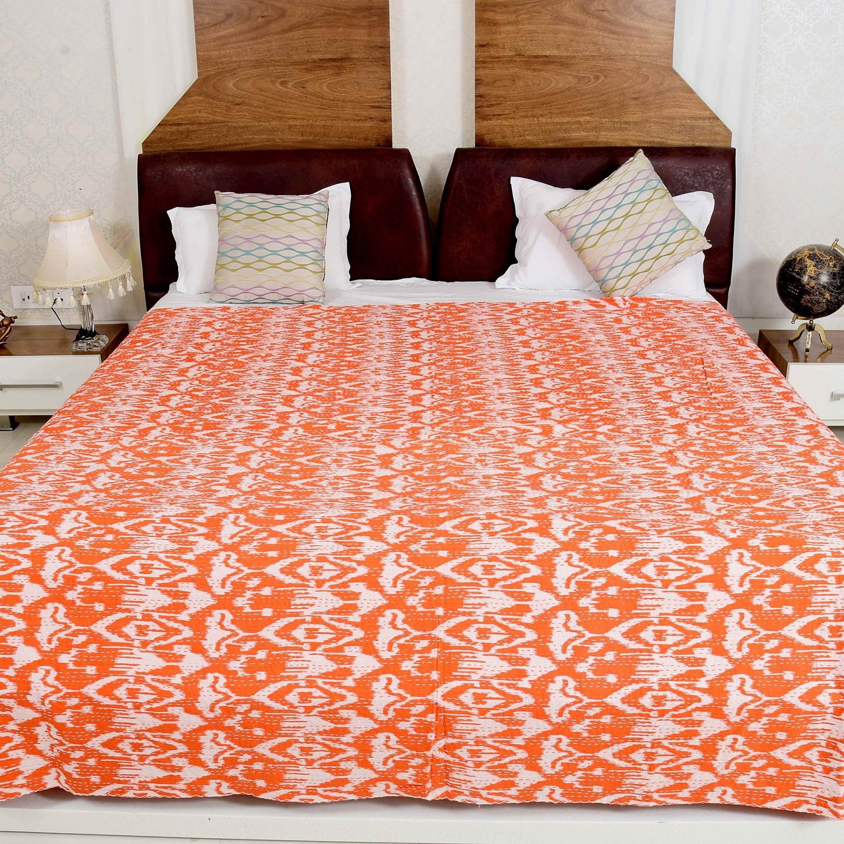 Orange Mist Boho Kantha Quilt - Unique Design