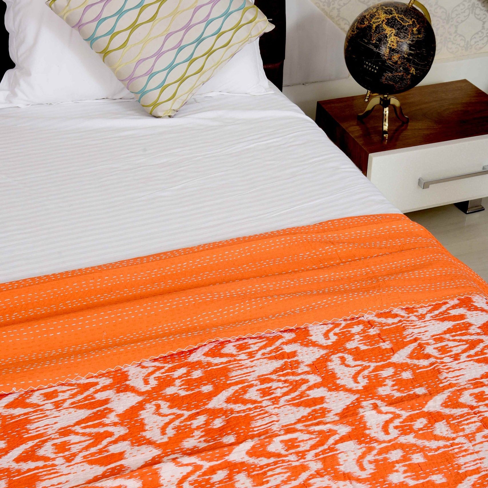 Orange Mist Boho Kantha Quilt - Unique Design