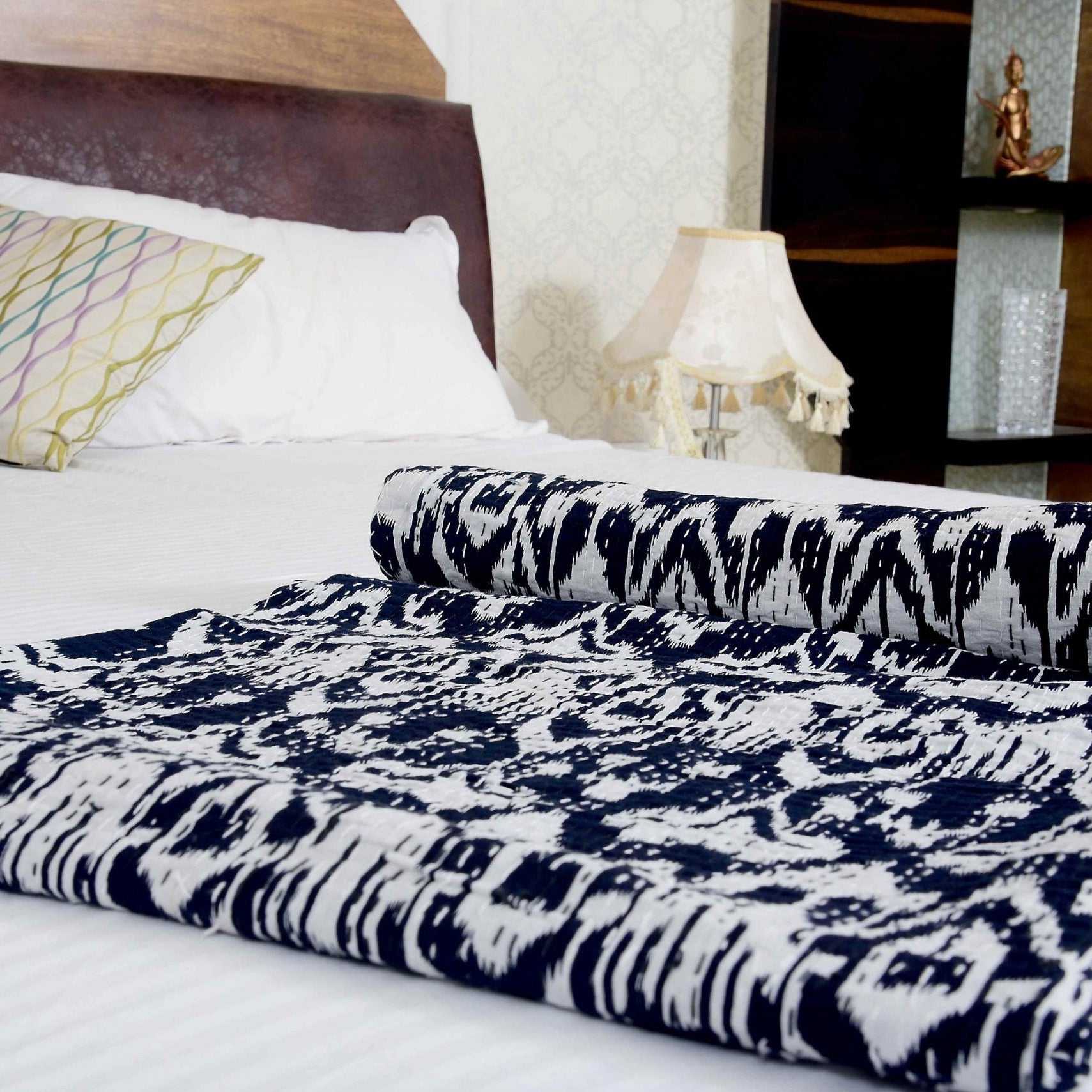 Blue Twist Boho Kantha Quilt - Vibrant Look