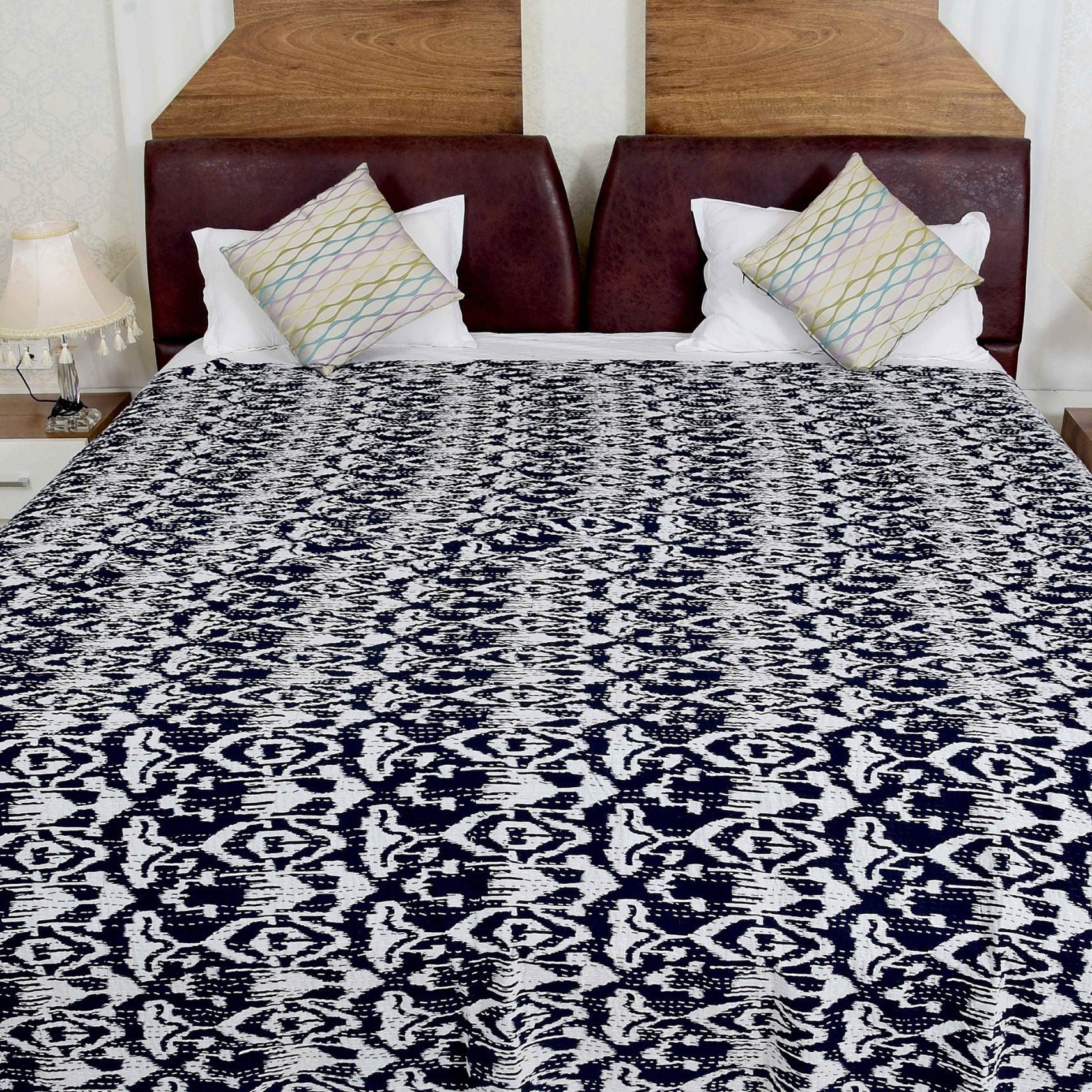 Blue Twist Boho Kantha Quilt - Vibrant Look