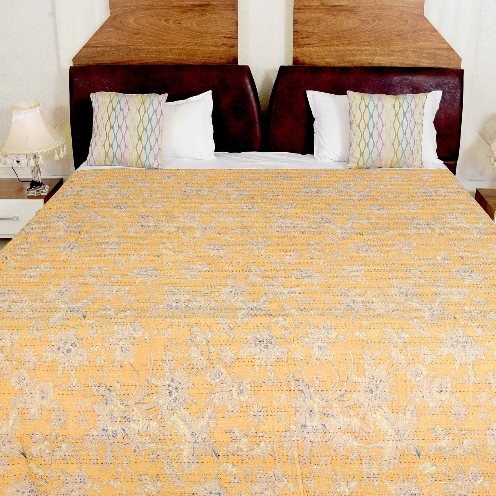 Pale Fiery Boho Kantha Quilt - Warm & Inviting