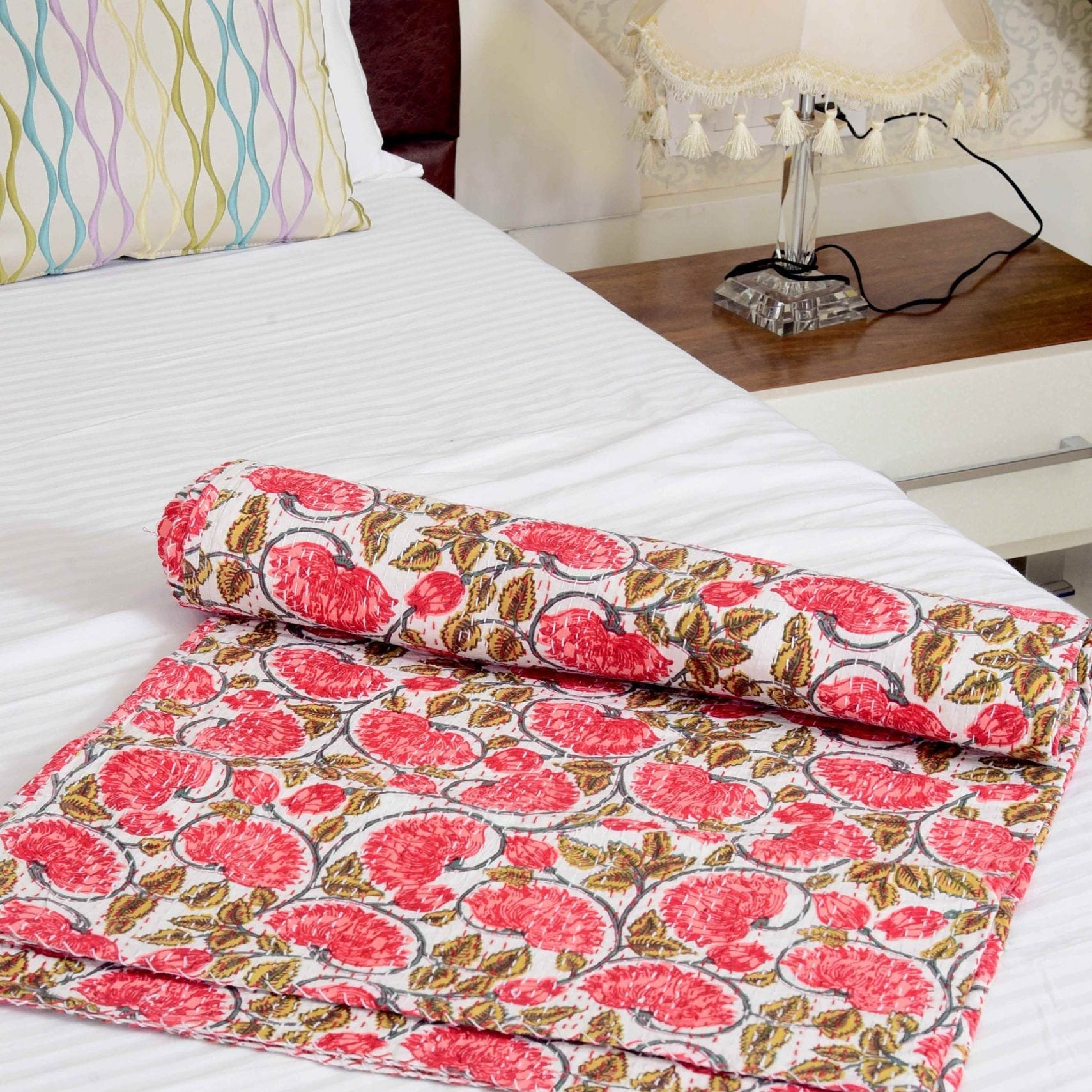 Blossoms Handmade Boho Kantha Quilt