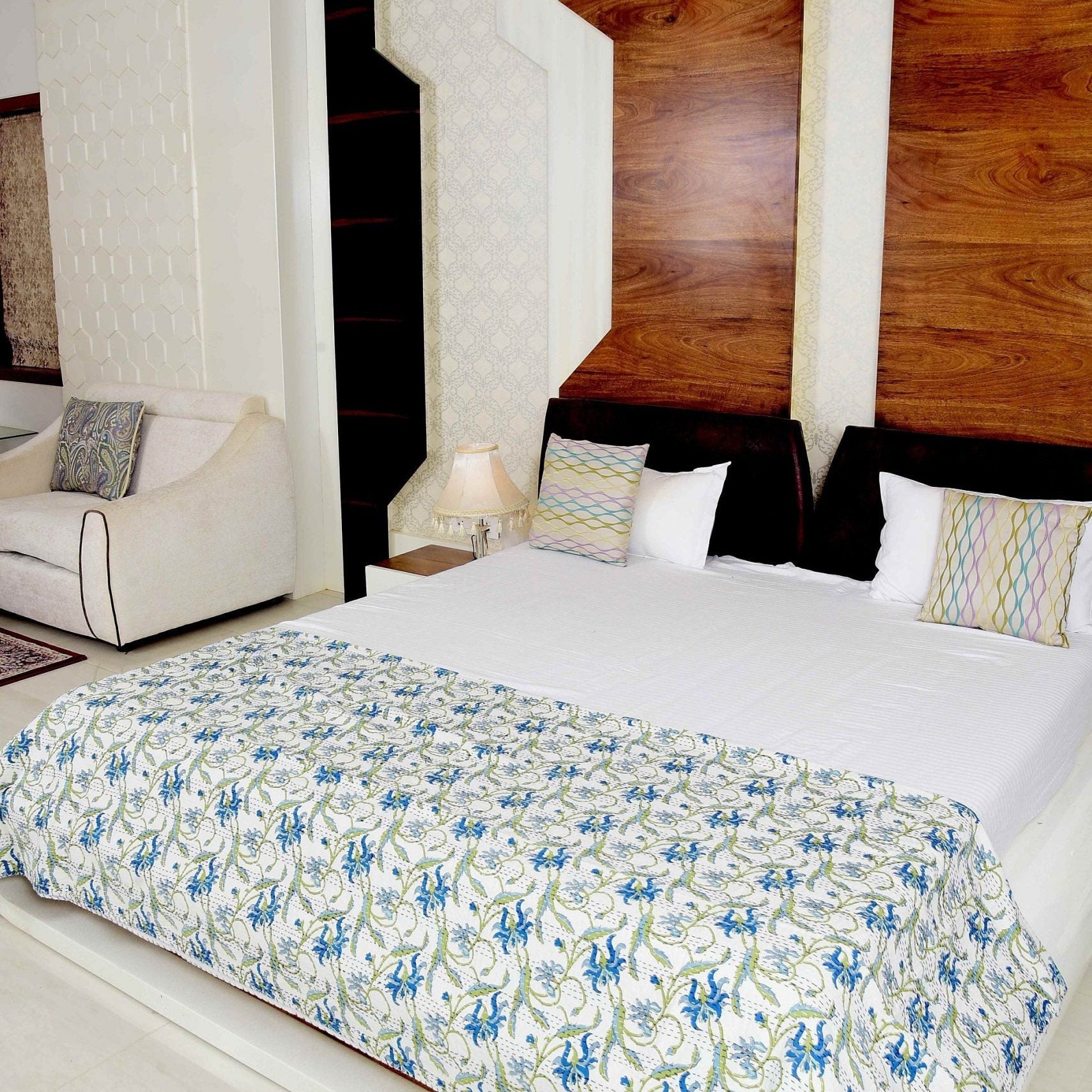 Blue Paradise Kantha Quilt - Boho Style