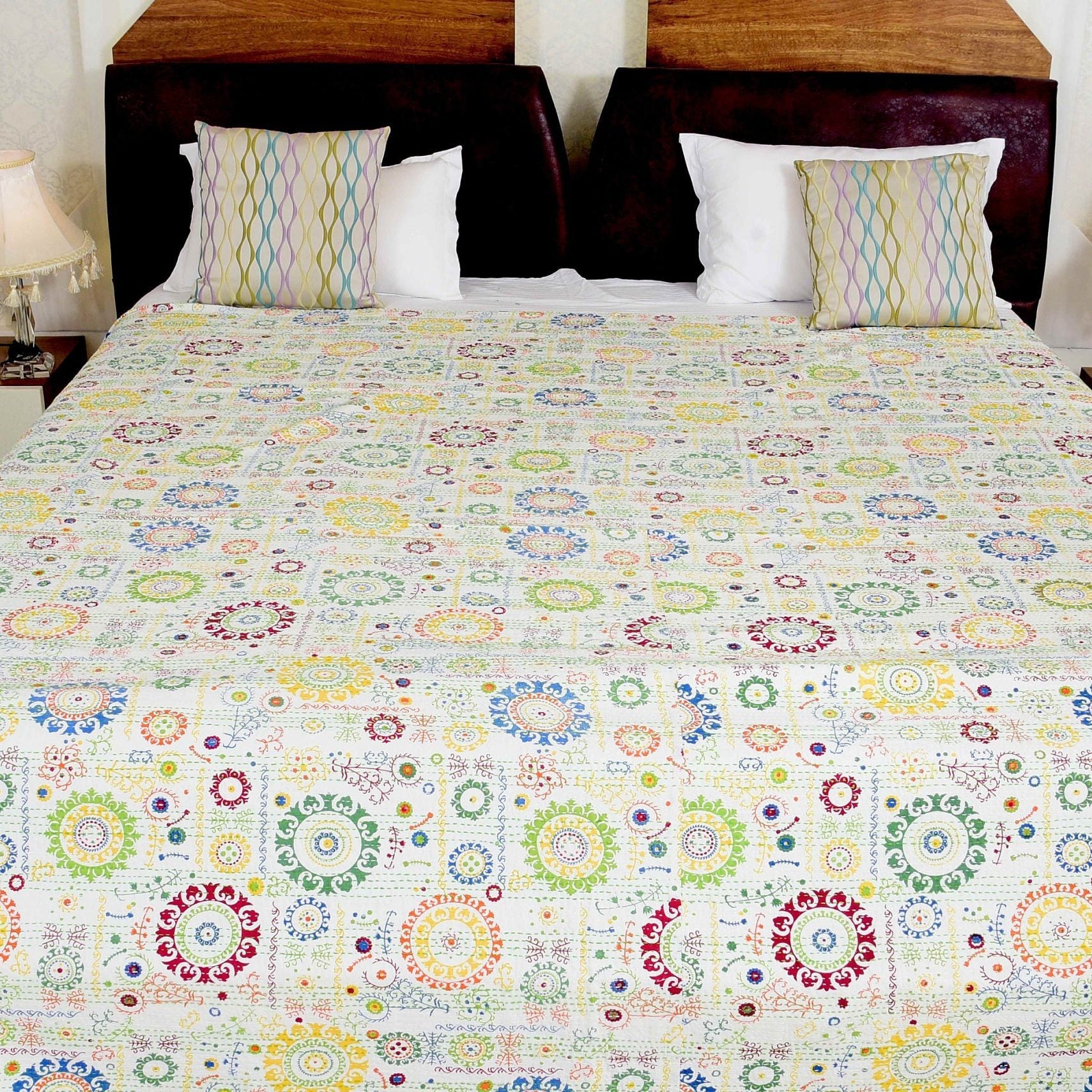 Colourful Oasis Boho Indian Kantha Quilt