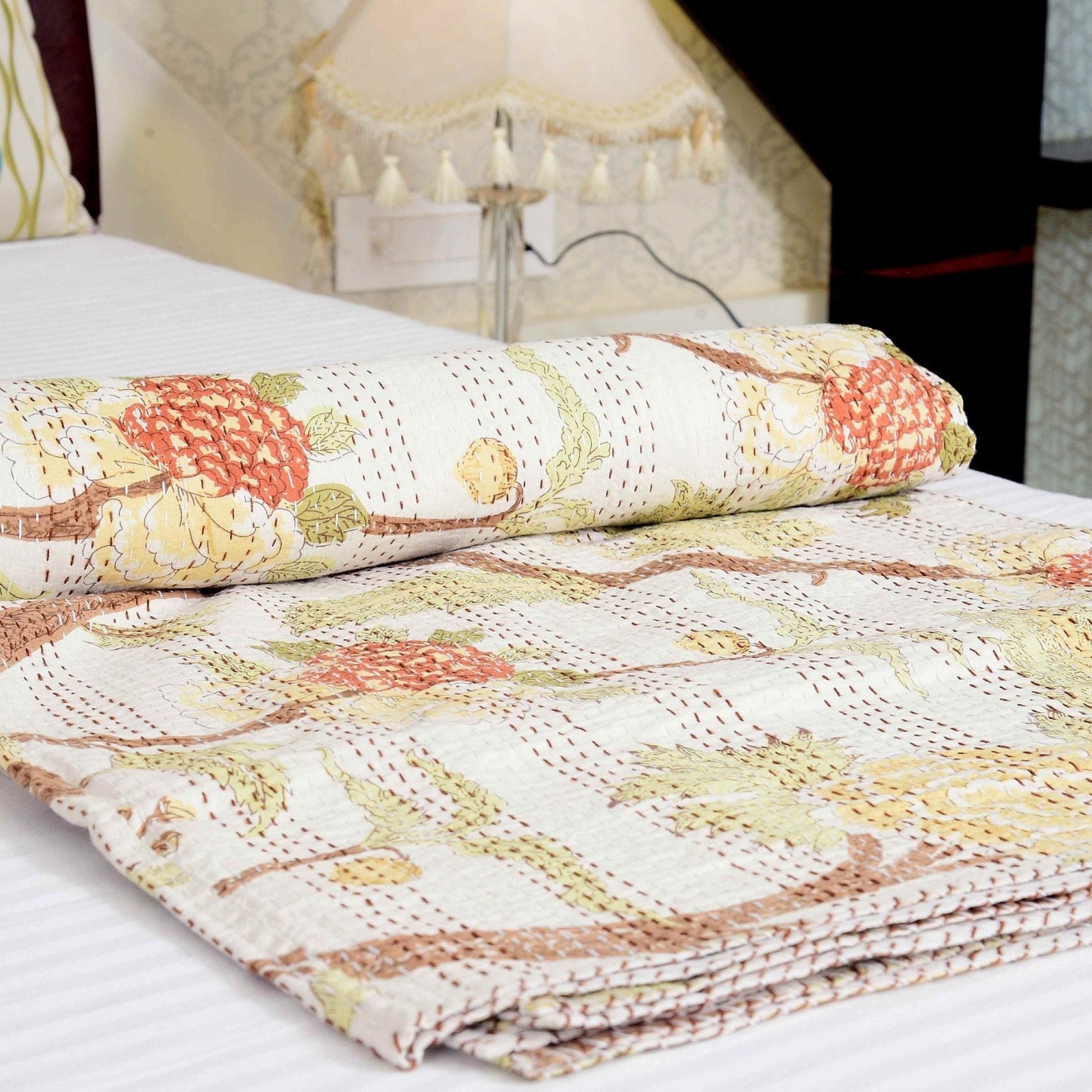 Spiritual Tree Handmade Kantha Quilt - Boho Style