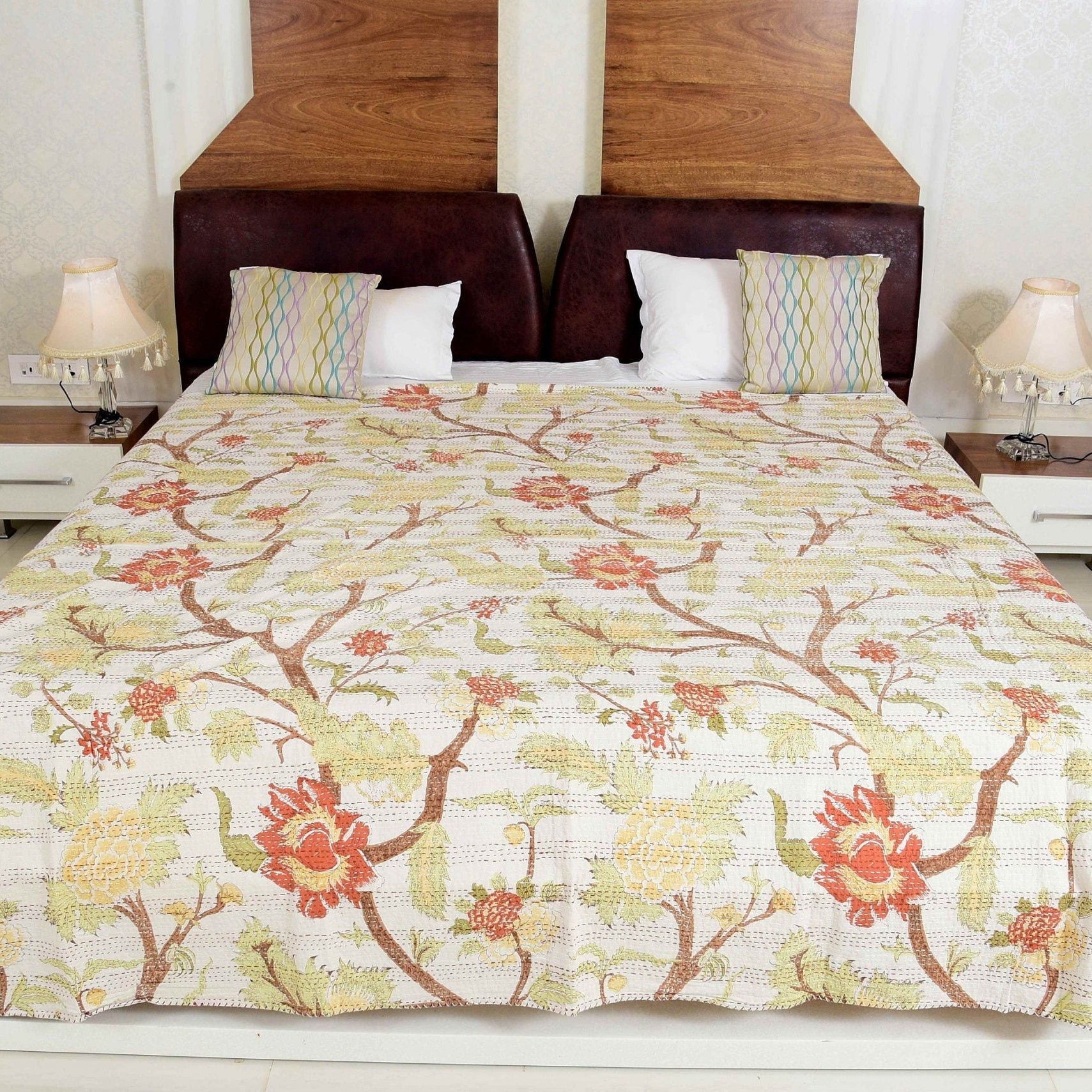Spiritual Tree Handmade Kantha Quilt - Boho Style