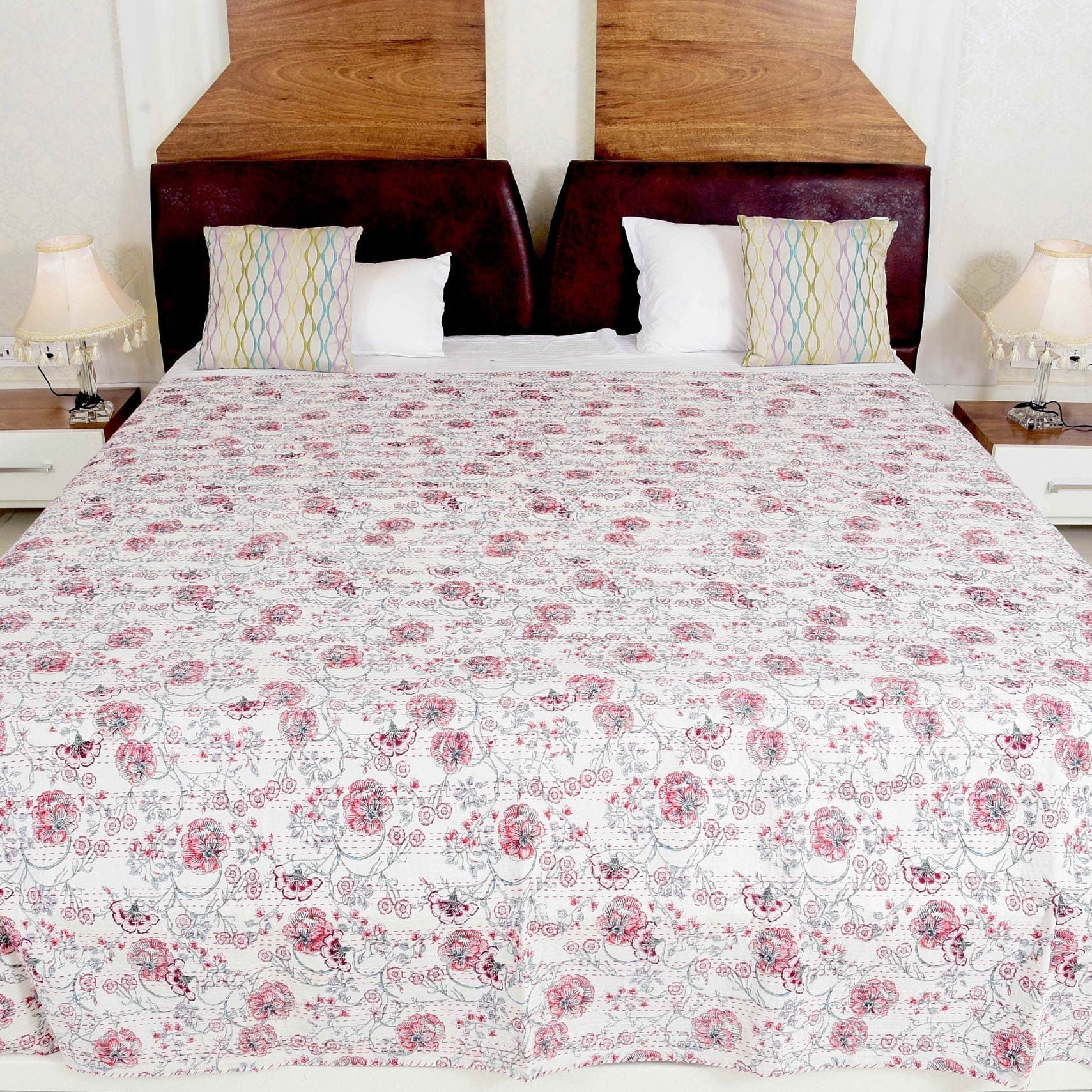 Boho Kantha Quilt - White Pearl, Handmade & Stylish