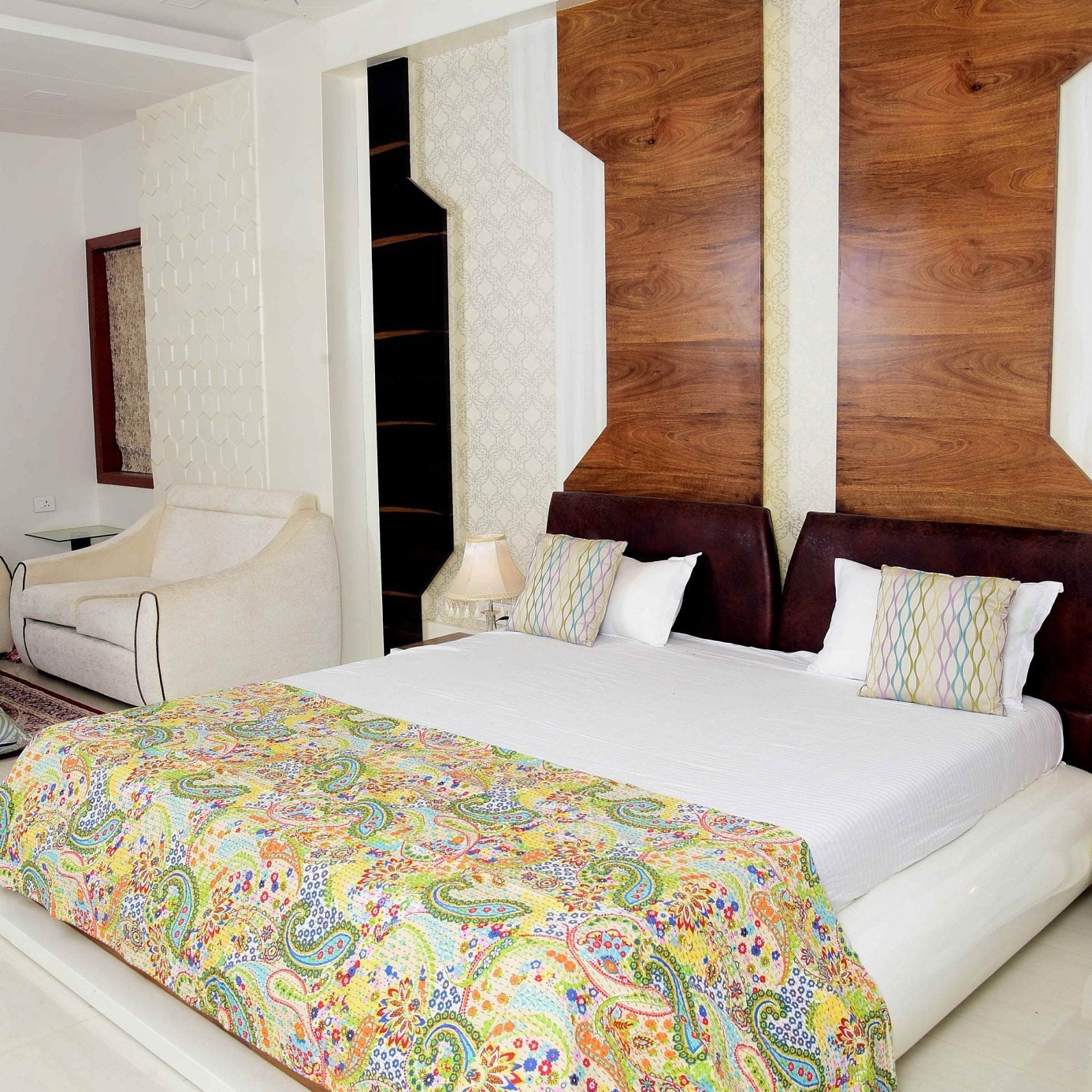 Pale Chic Handmade Kantha Quilt - Subtle Design