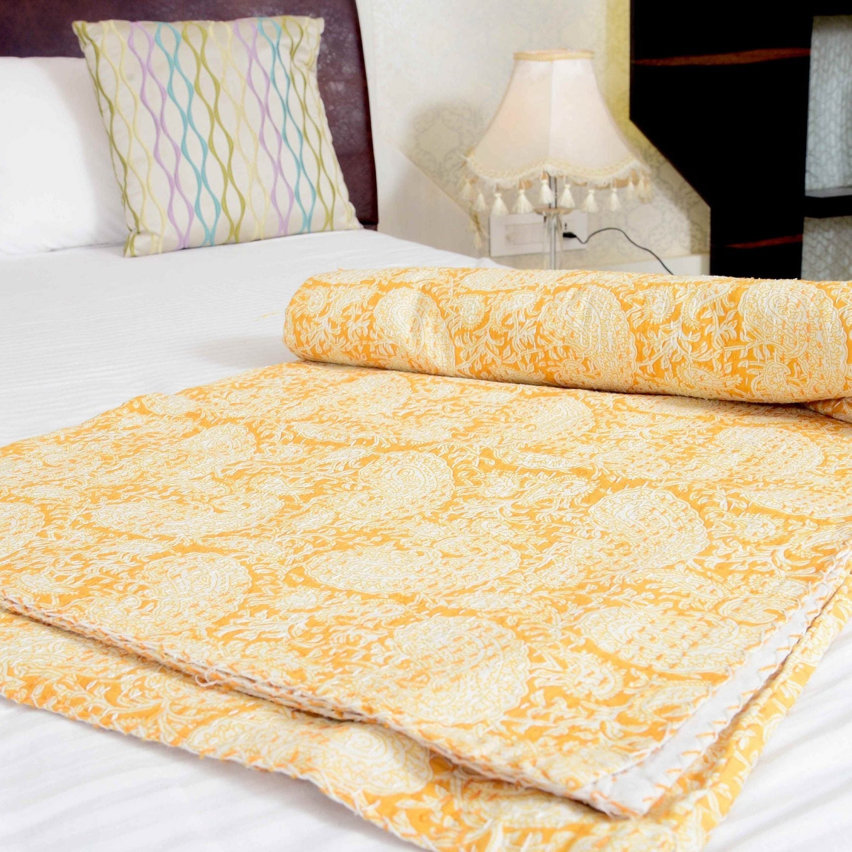 Sunny Glow Boho Indian Kantha Quilt - Bright Look