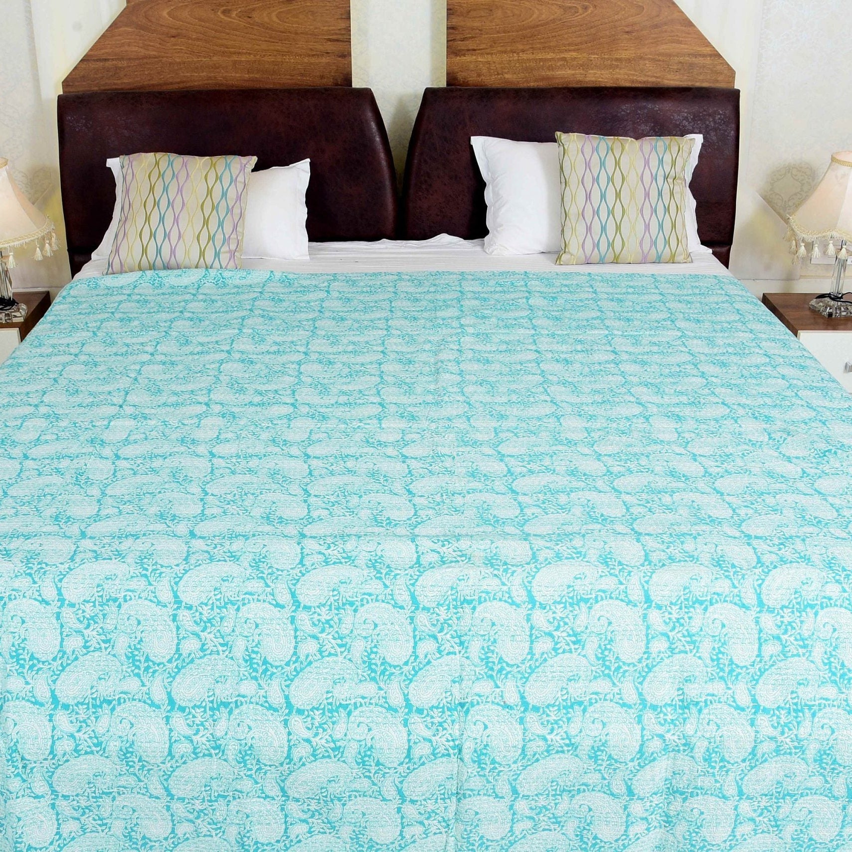 Sea Green Handmade Indian Kantha Quilt