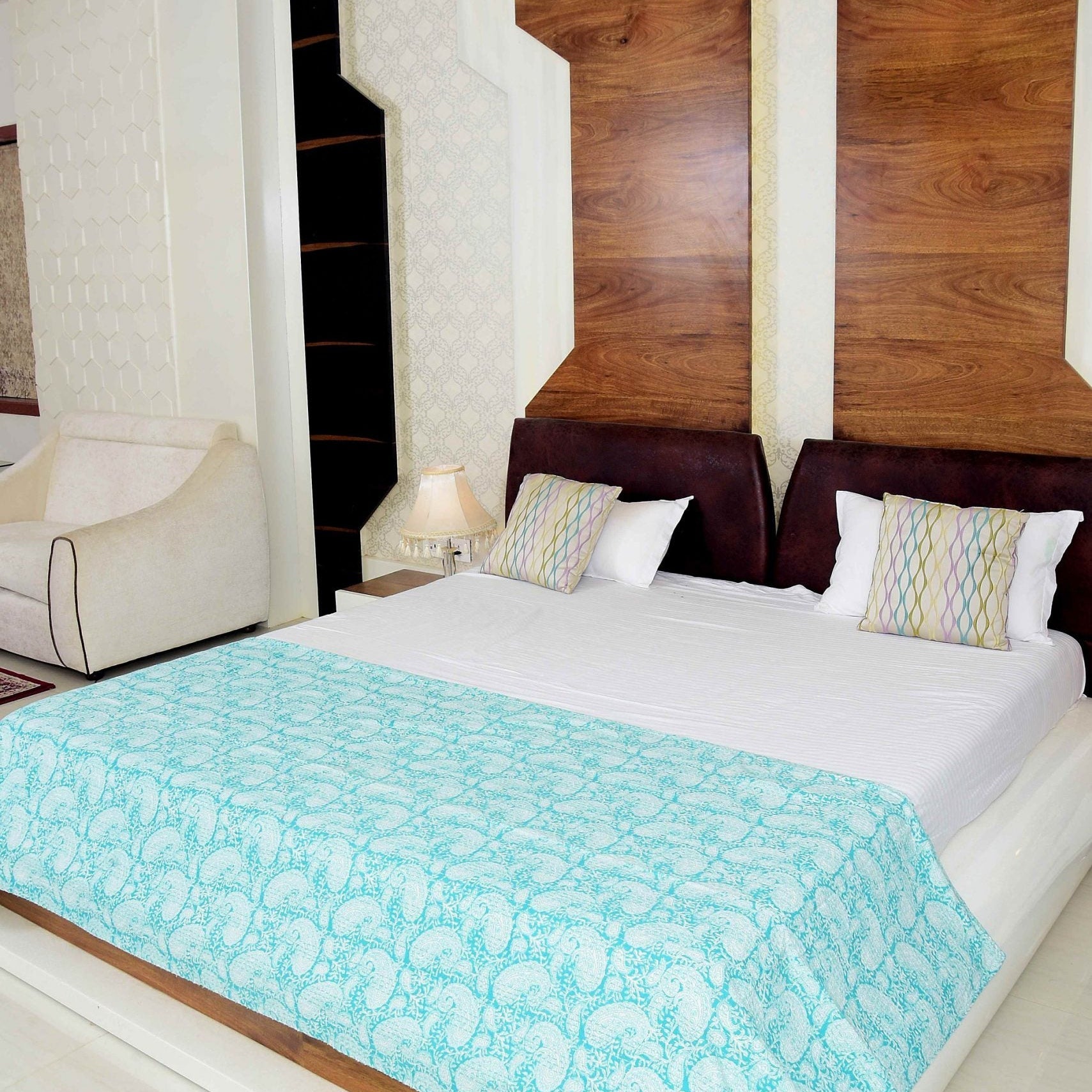 Sea Green Handmade Indian Kantha Quilt