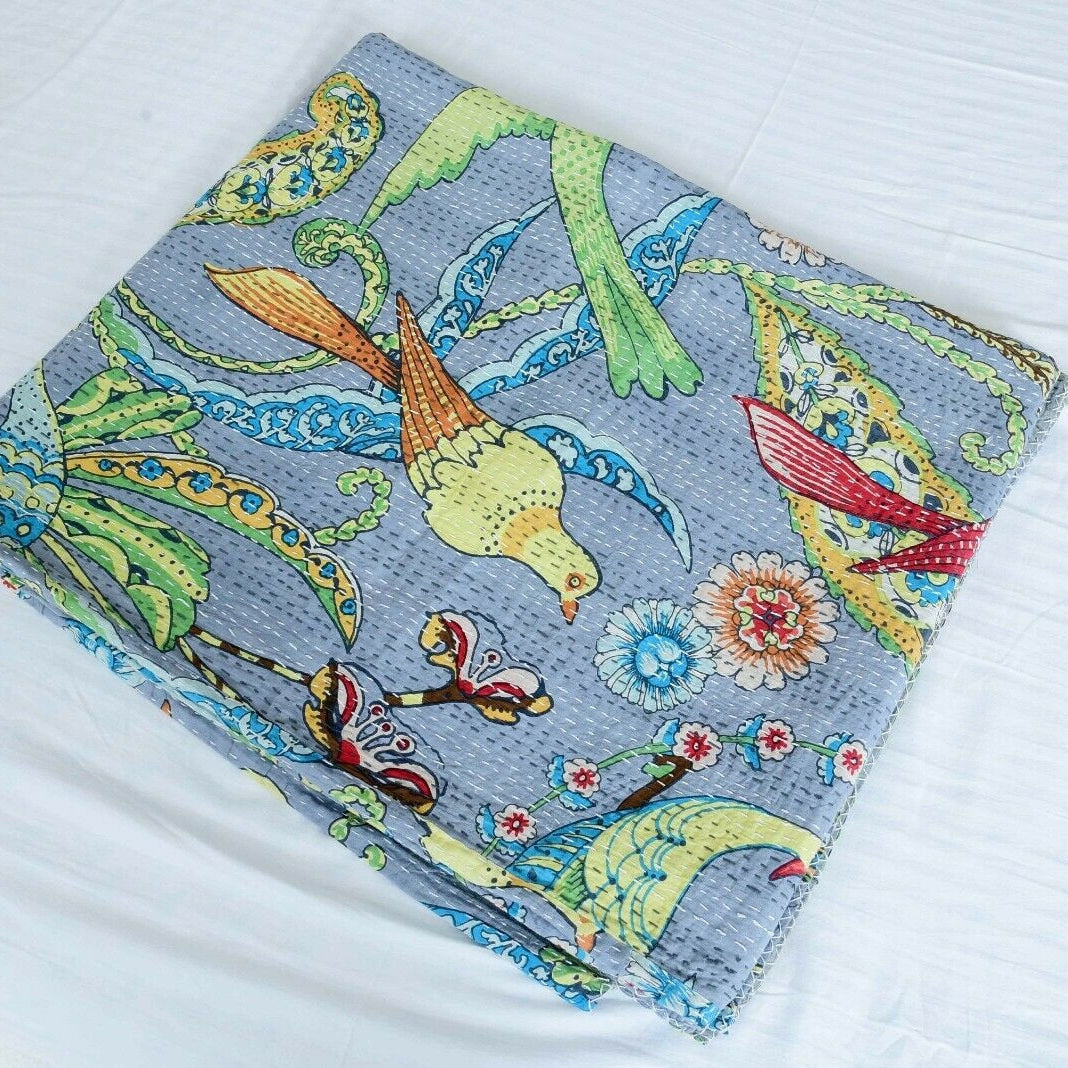 Boho Indian Block Print Quilt Bedspread - Handmade Baby Blanket