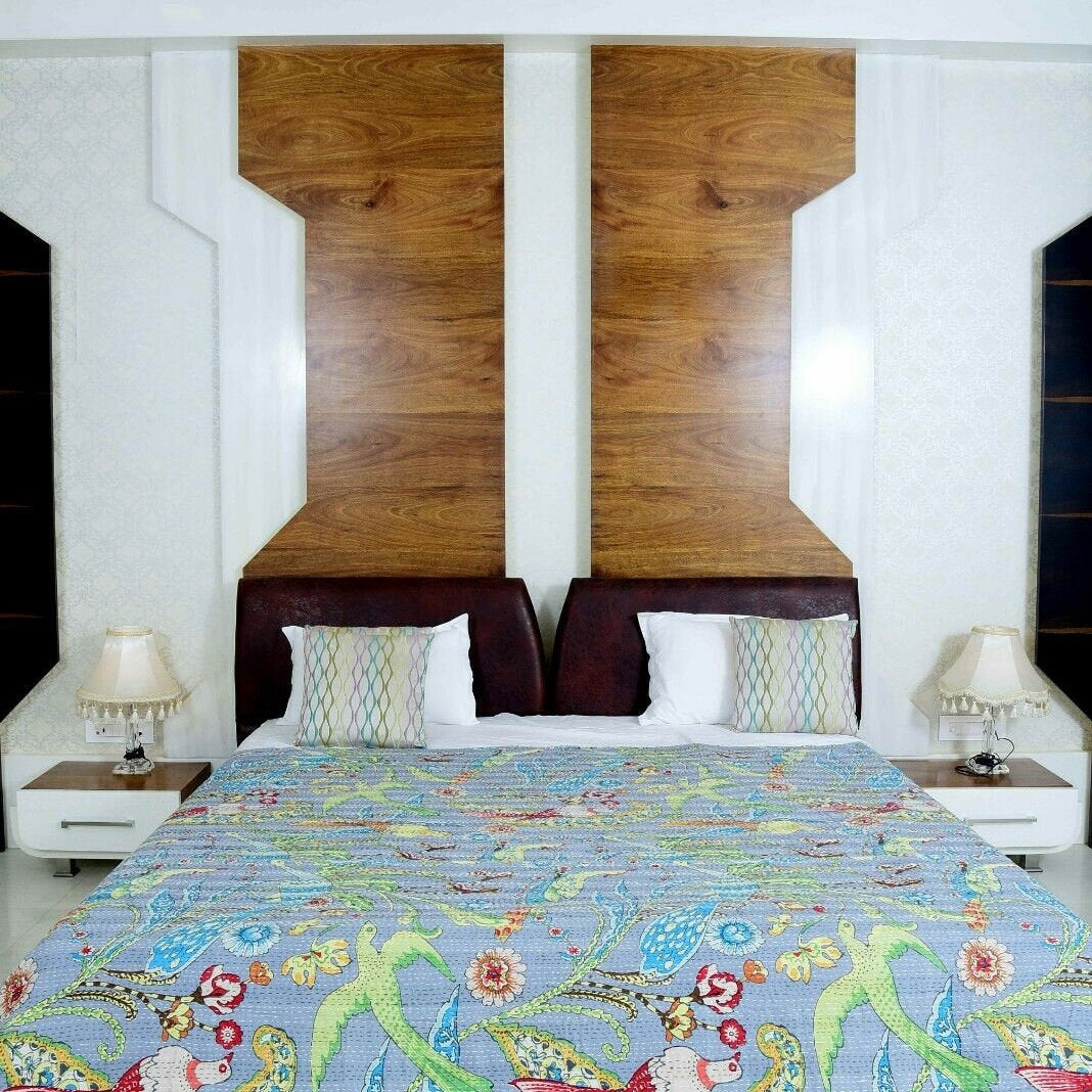 Boho Indian Block Print Quilt Bedspread - Handmade Baby Blanket