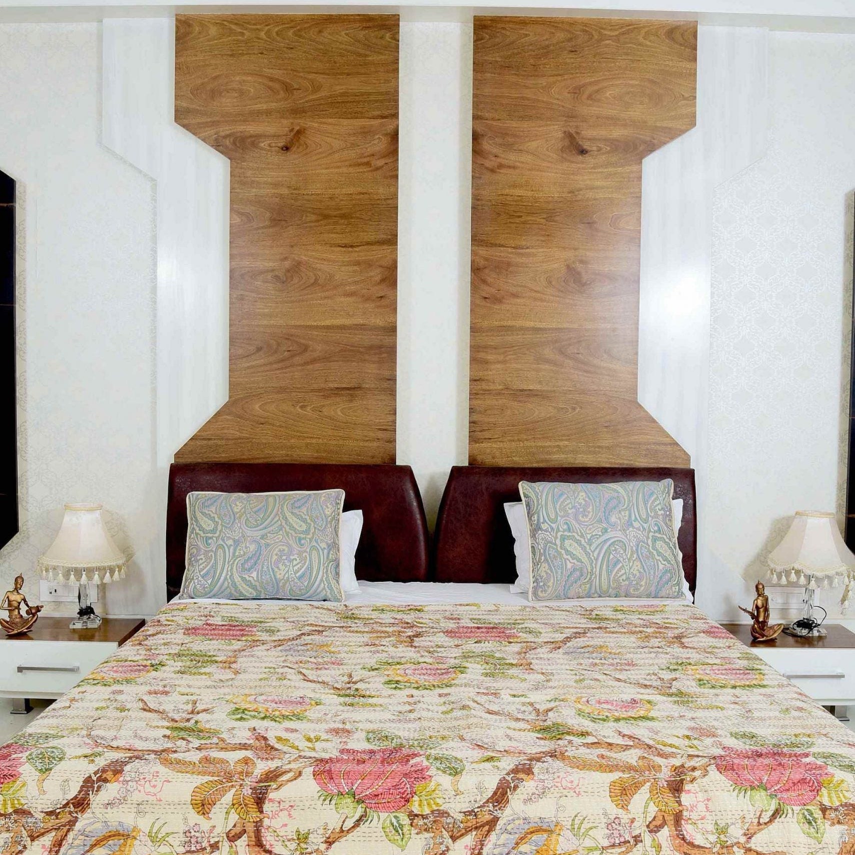 Leaf Print Kantha Quilt - King Size