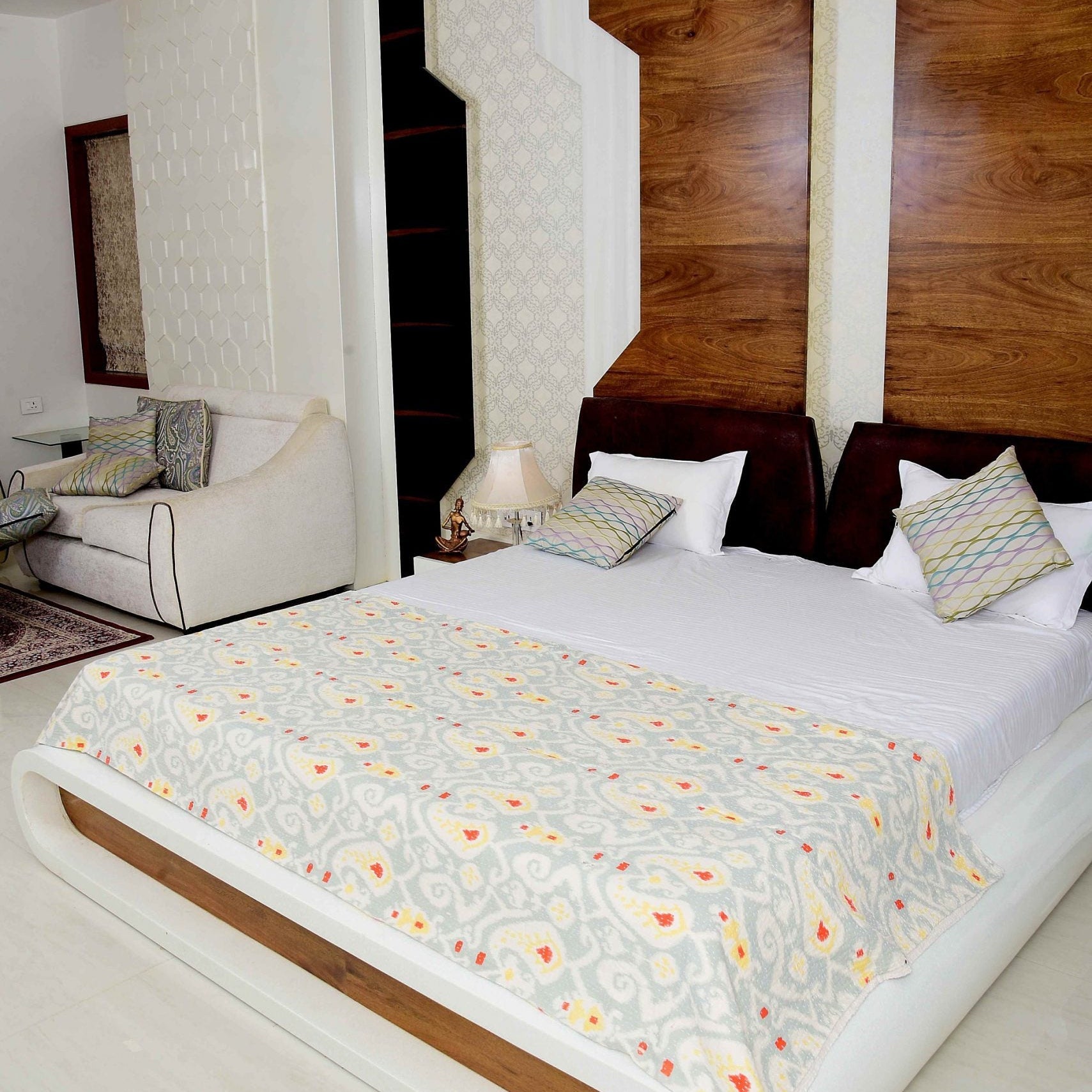 Pale Grey Boho Kantha Quilt - Soft Tones