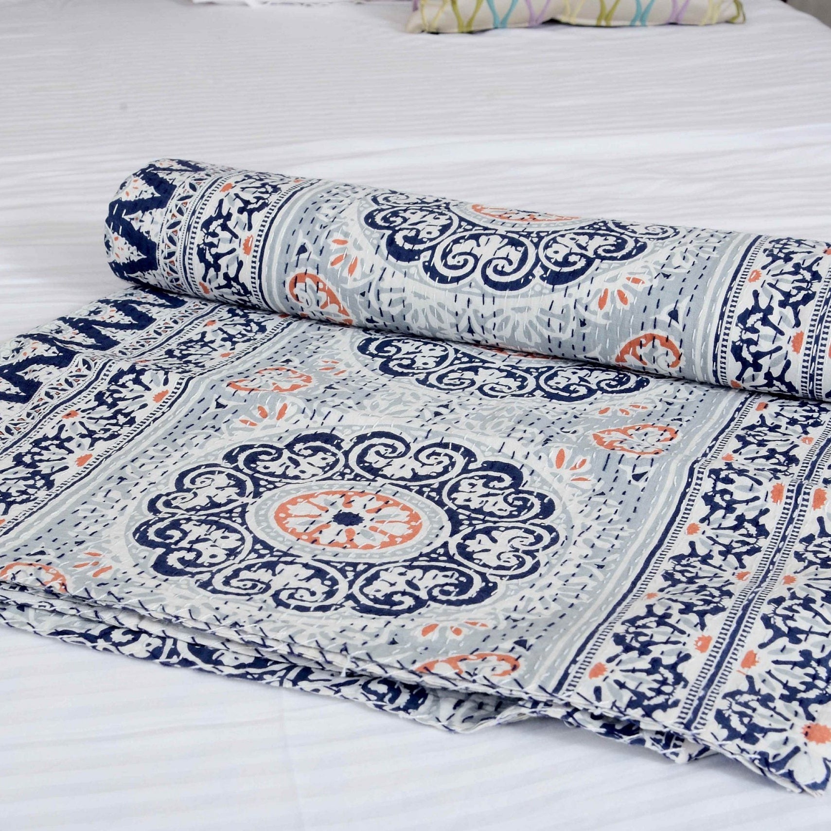Crystals Boho Indian Kantha Quilt - Shimmering