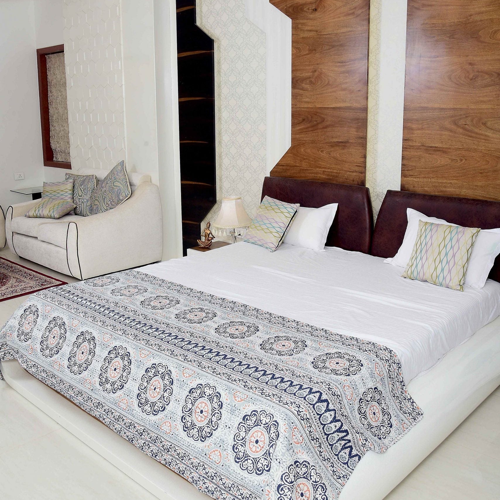 Crystals Boho Indian Kantha Quilt - Shimmering